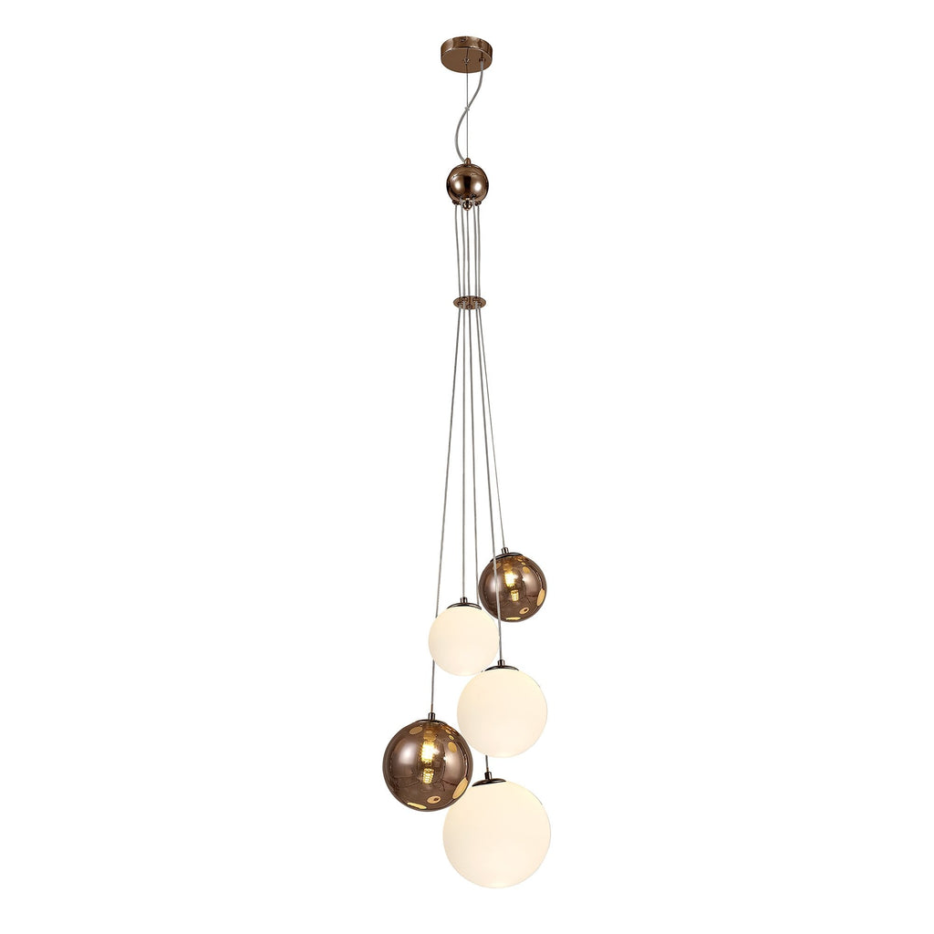 NL76669 Rome Pendant 5 Light Antique Copper/Opal & Copper Glass