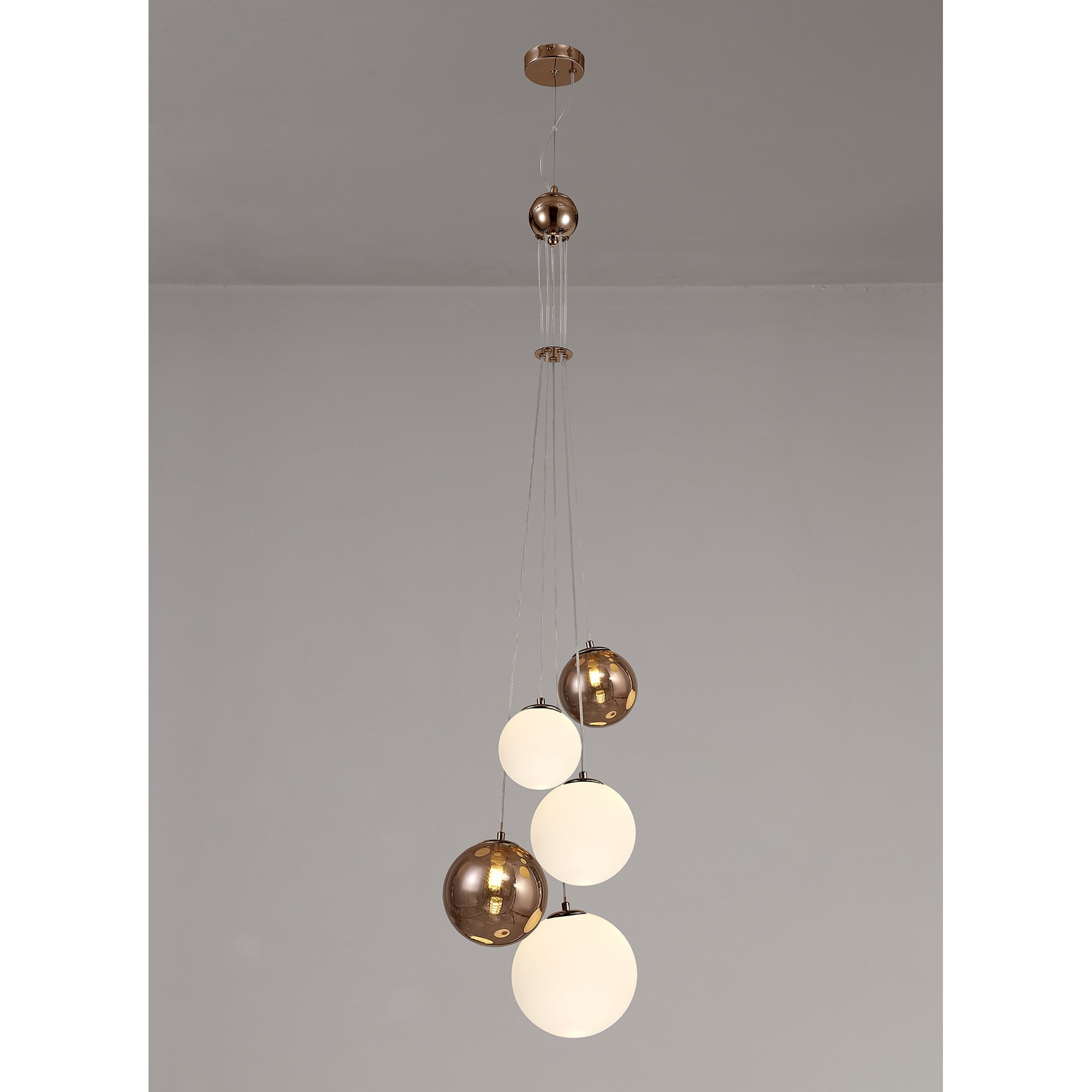 NL76669 Rome Pendant 5 Light Antique Copper/Opal & Copper Glass