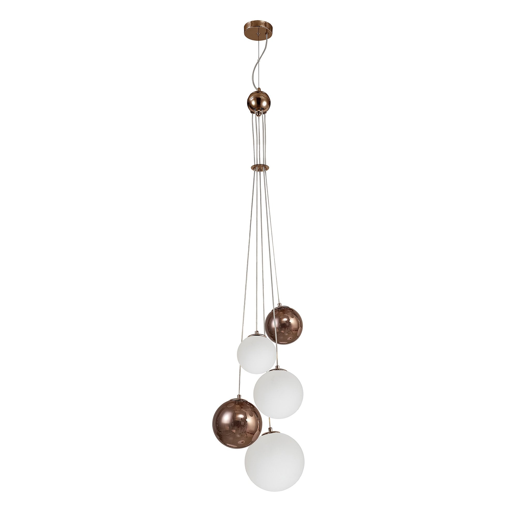 NL76669 Rome Pendant 5 Light Antique Copper/Opal & Copper Glass