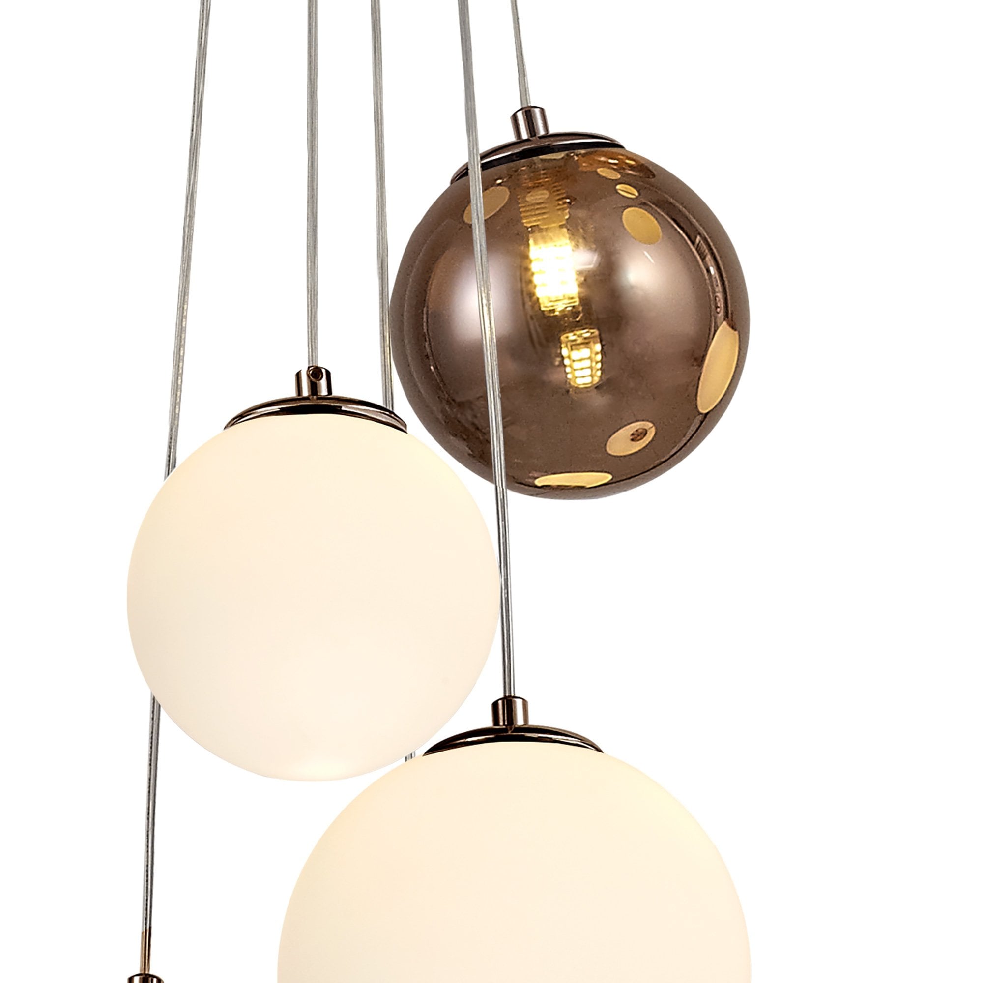 NL76669 Rome Pendant 5 Light Antique Copper/Opal & Copper Glass