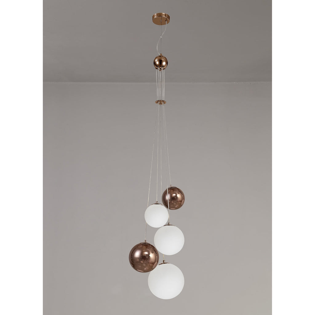 NL76669 Rome Pendant 5 Light Antique Copper/Opal & Copper Glass