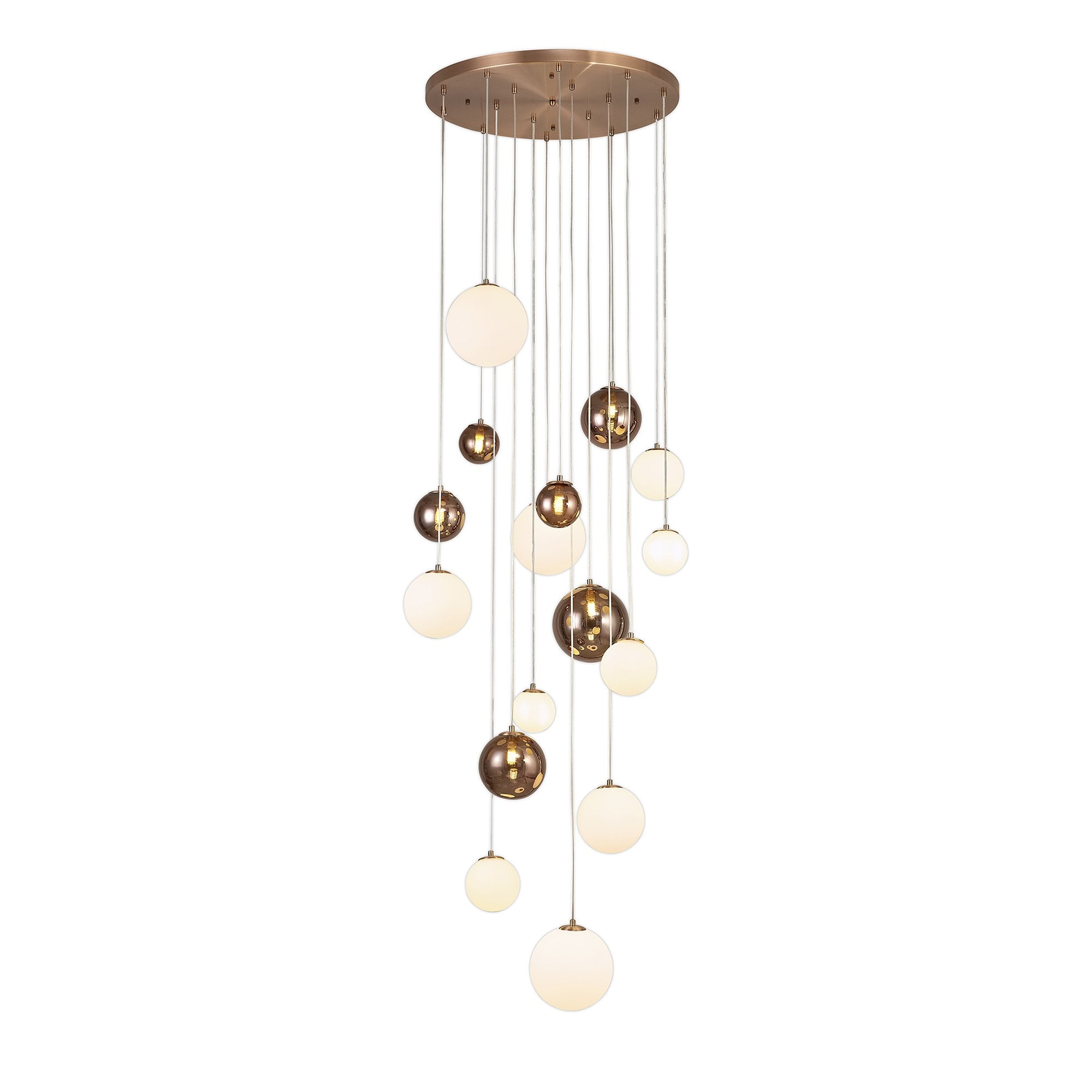 NL76679 Rome Pendant 16 Light Antique Copper/Opal & Copper Glass