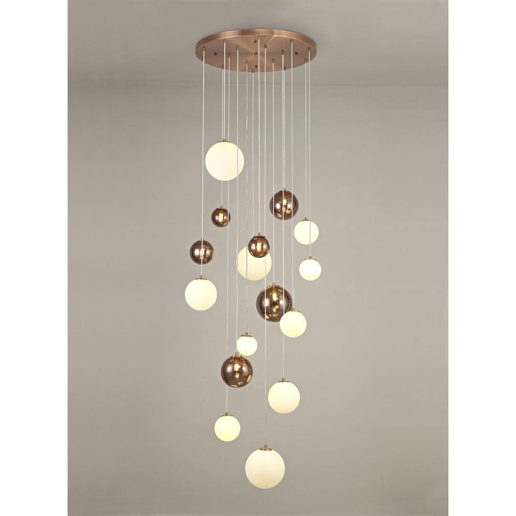 NL76679 Rome Pendant 16 Light Antique Copper/Opal & Copper Glass