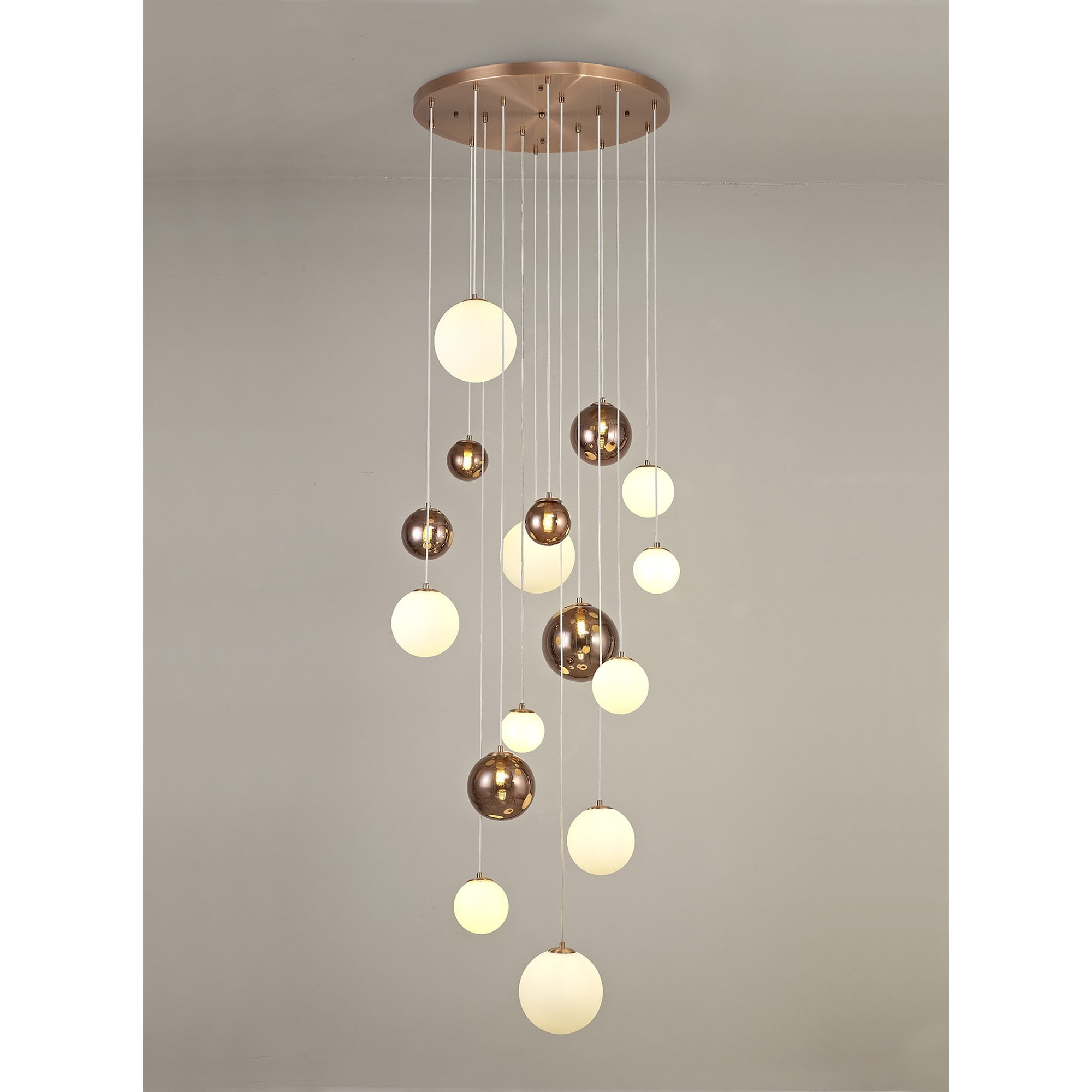 NL76679 Rome Pendant 16 Light Antique Copper/Opal & Copper Glass
