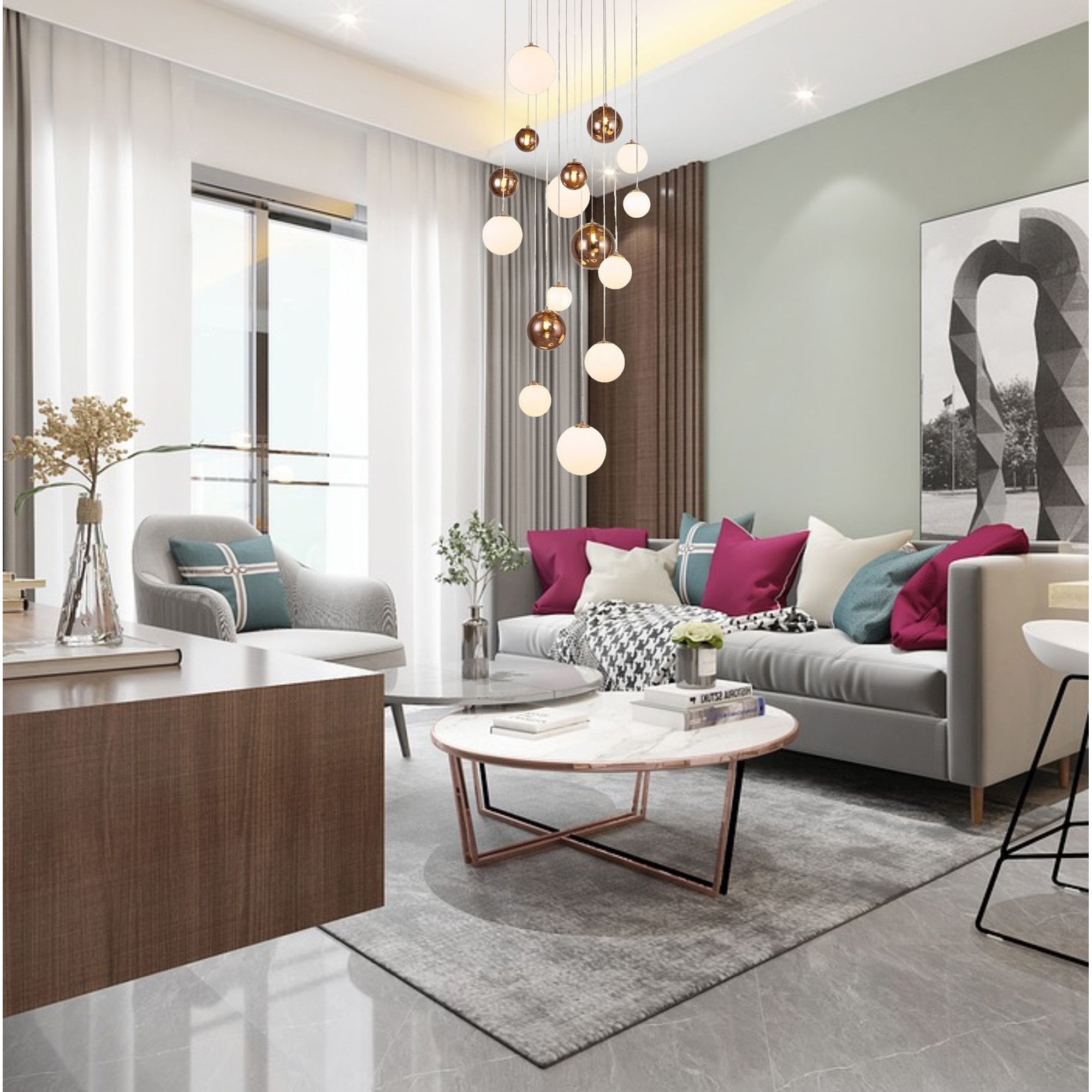NL76679 Rome Pendant 16 Light Antique Copper/Opal & Copper Glass