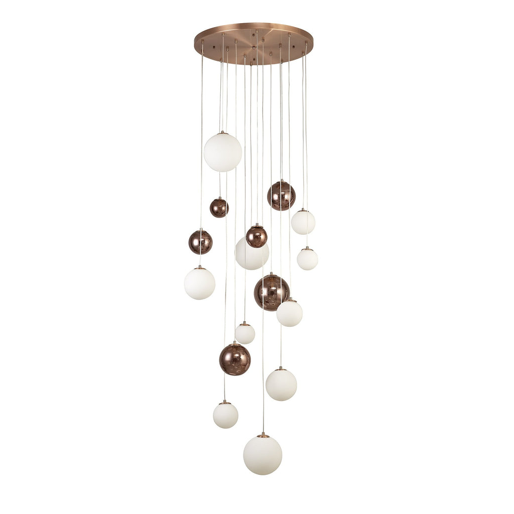 NL76679 Rome Pendant 16 Light Antique Copper/Opal & Copper Glass