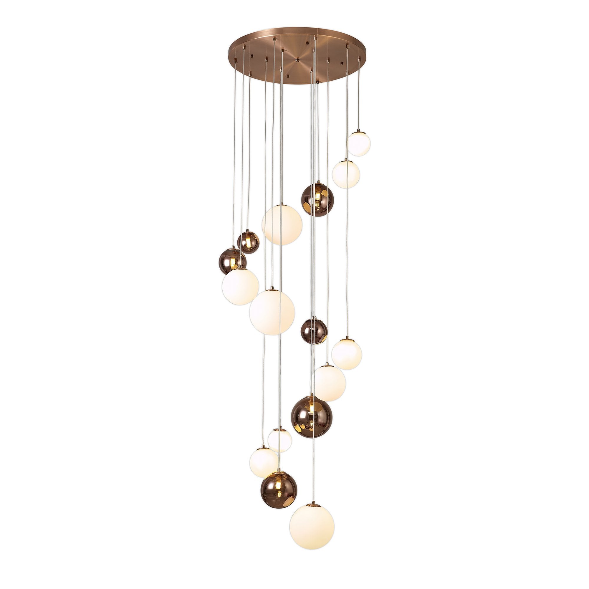 NL76679 Rome Pendant 16 Light Antique Copper/Opal & Copper Glass