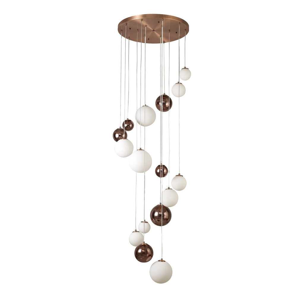 NL76679 Rome Pendant 16 Light Antique Copper/Opal & Copper Glass