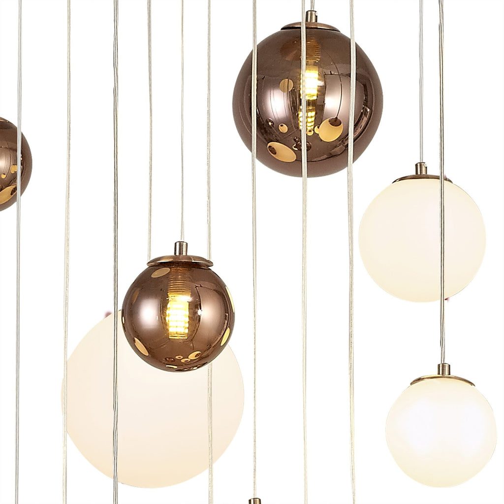NL76679 Rome Pendant 16 Light Antique Copper/Opal & Copper Glass