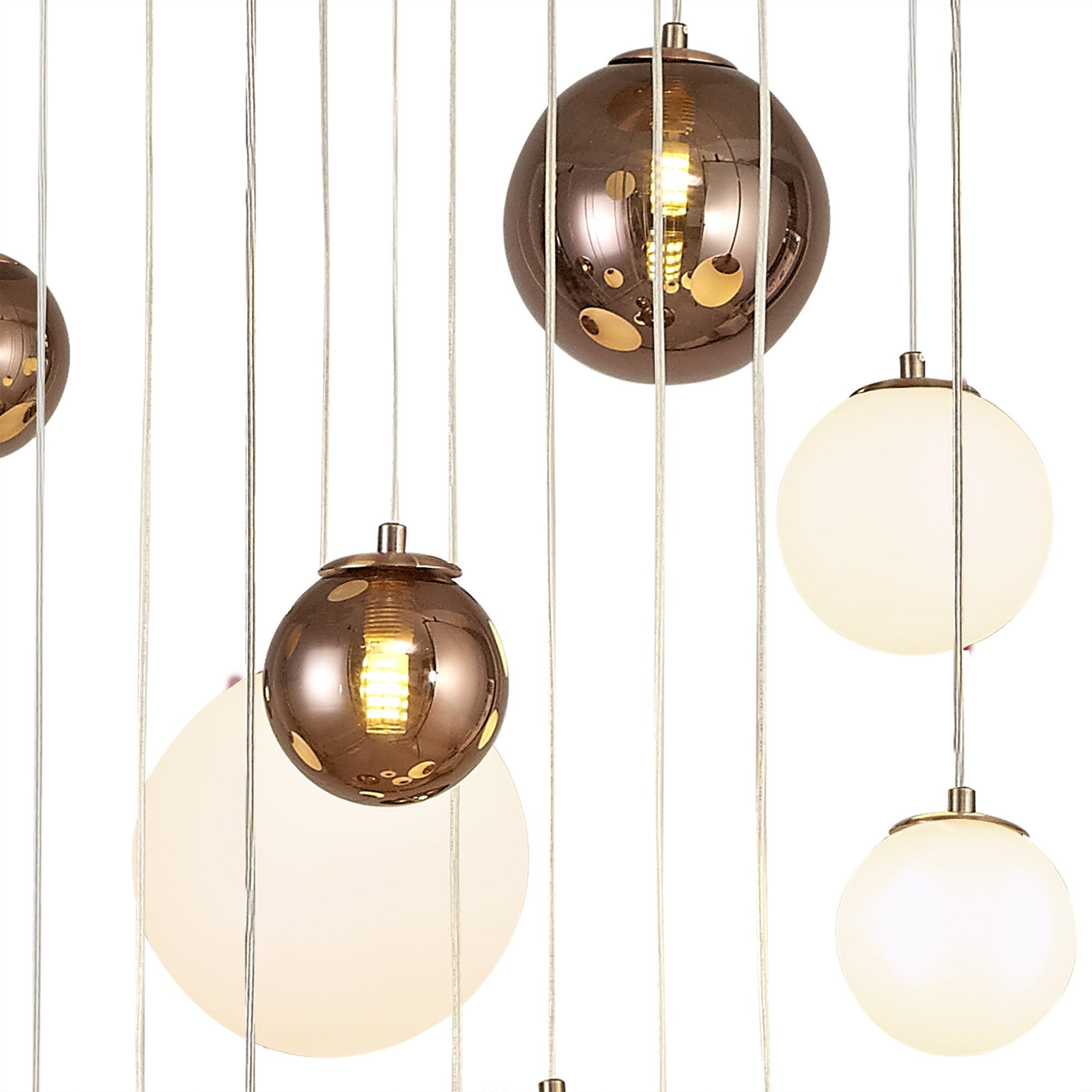 NL76679 Rome Pendant 16 Light Antique Copper/Opal & Copper Glass