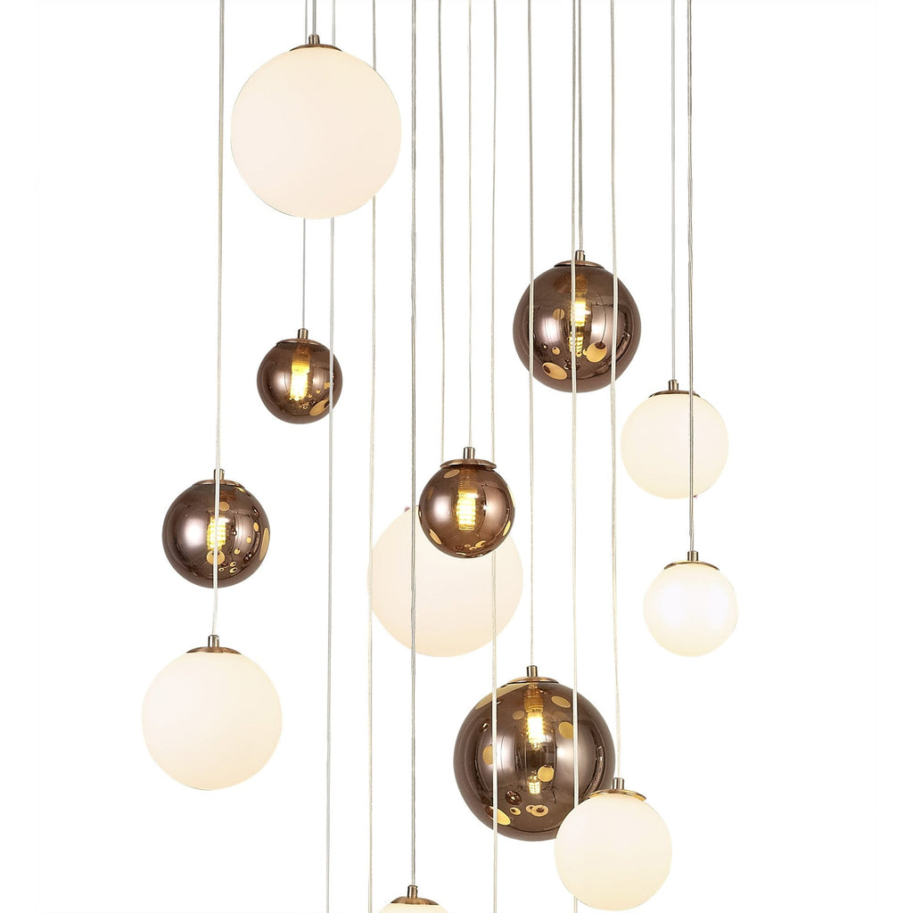 NL76679 Rome Pendant 16 Light Antique Copper/Opal & Copper Glass
