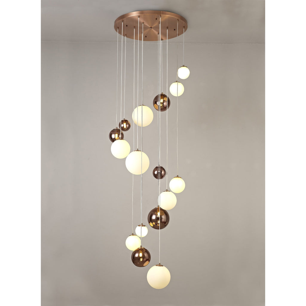 NL76679 Rome Pendant 16 Light Antique Copper/Opal & Copper Glass