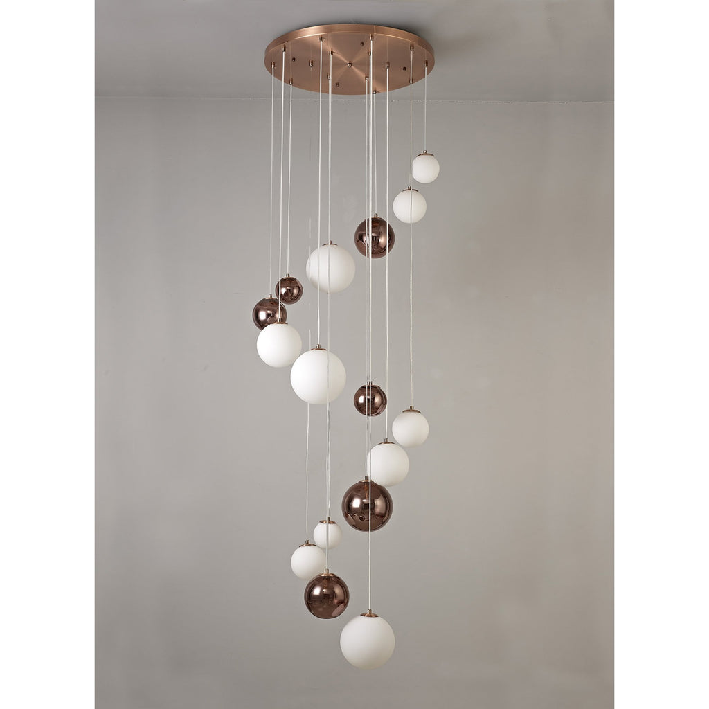 NL76679 Rome Pendant 16 Light Antique Copper/Opal & Copper Glass