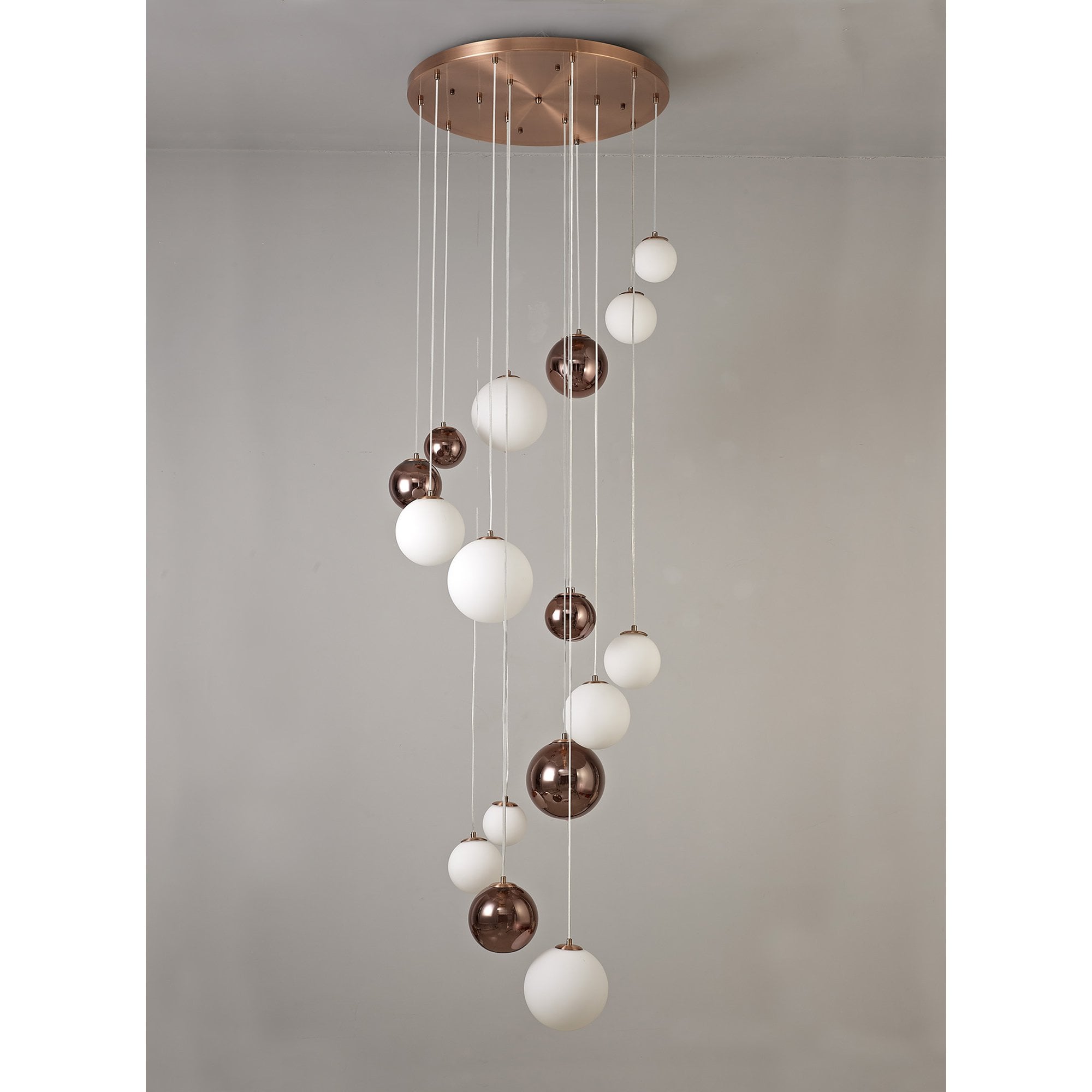 NL76679 Rome Pendant 16 Light Antique Copper/Opal & Copper Glass