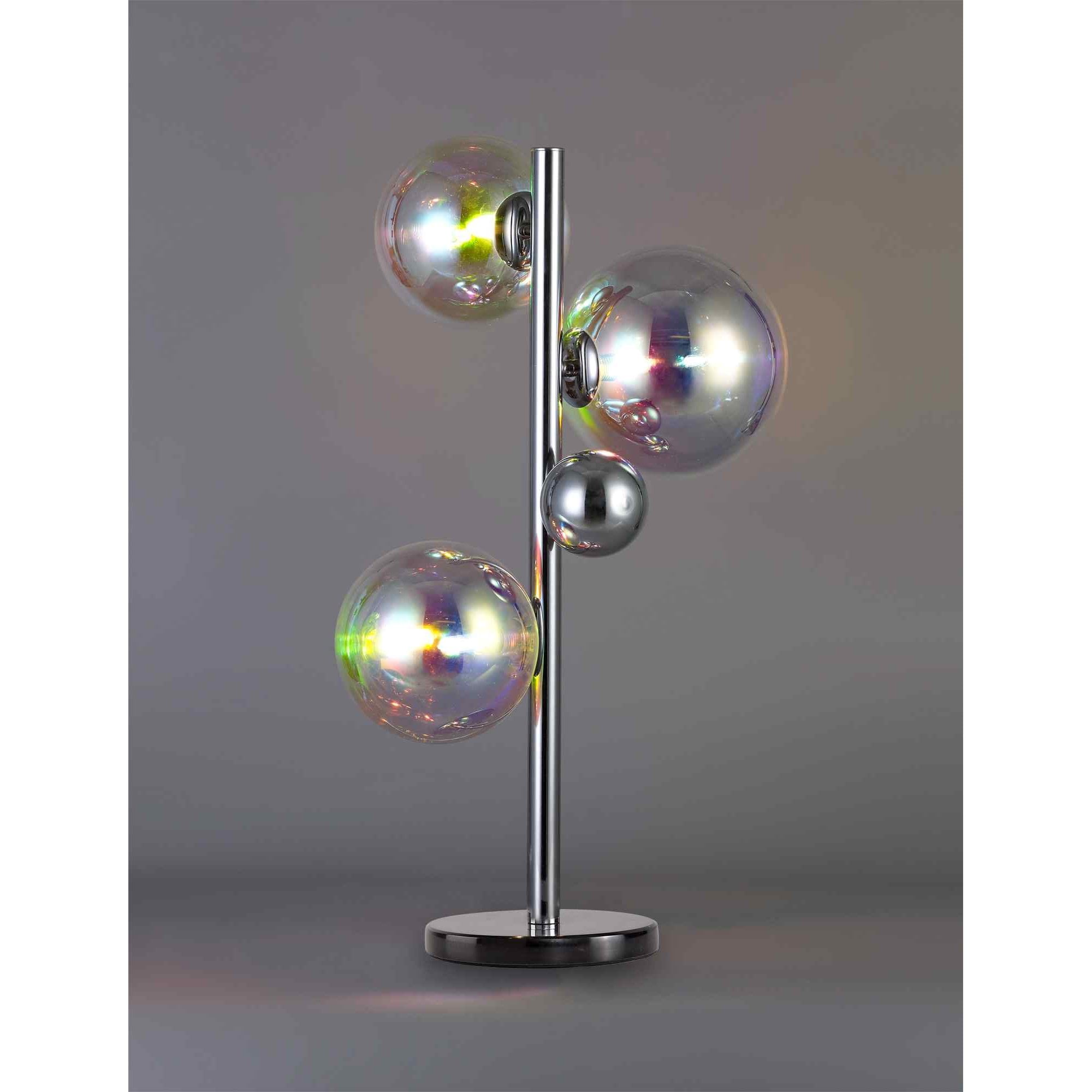 NL82539 Rome  gent 3 Light Table Lamp Polished Chrome/Iridescent Glass