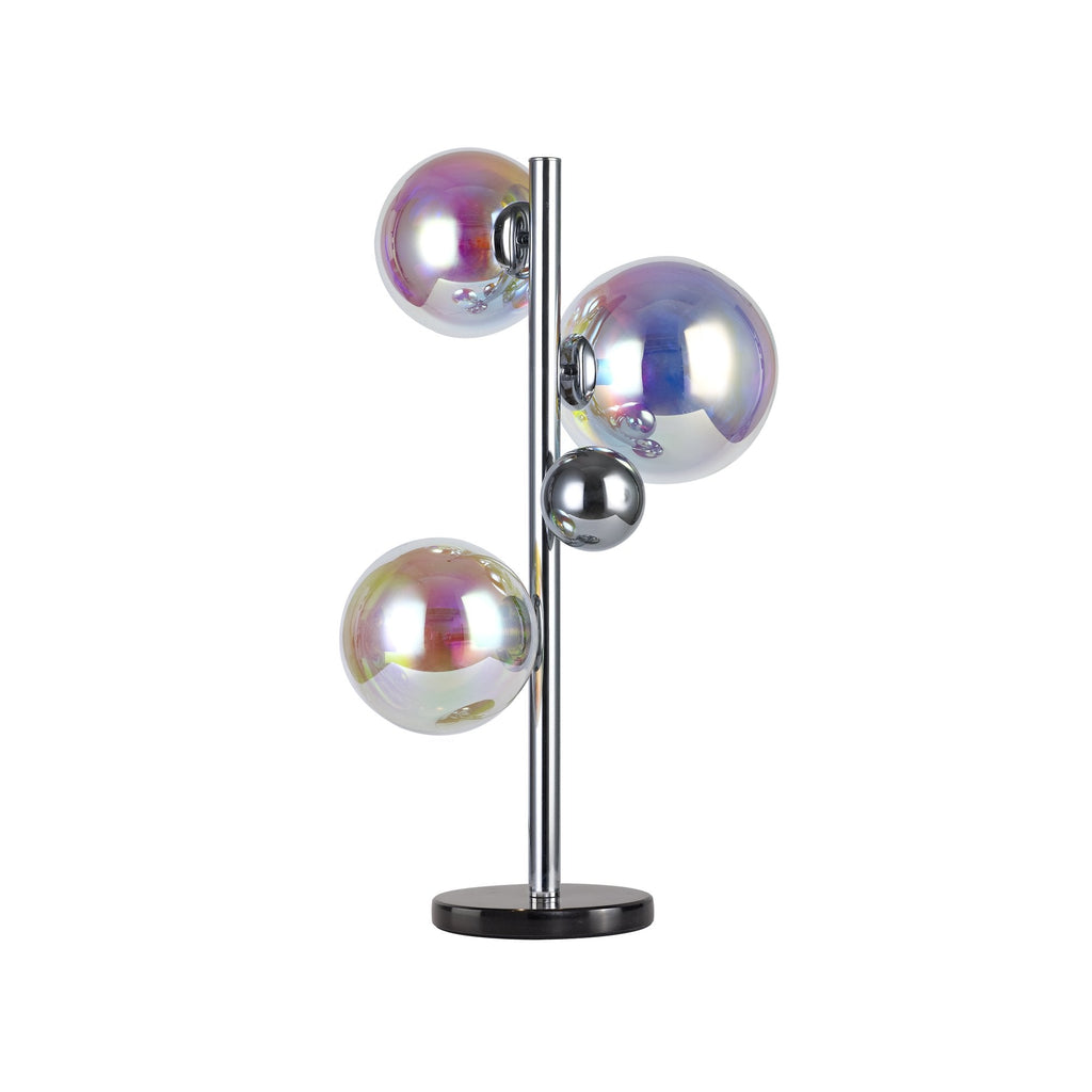 NL82539 Rome  gent 3 Light Table Lamp Polished Chrome/Iridescent Glass