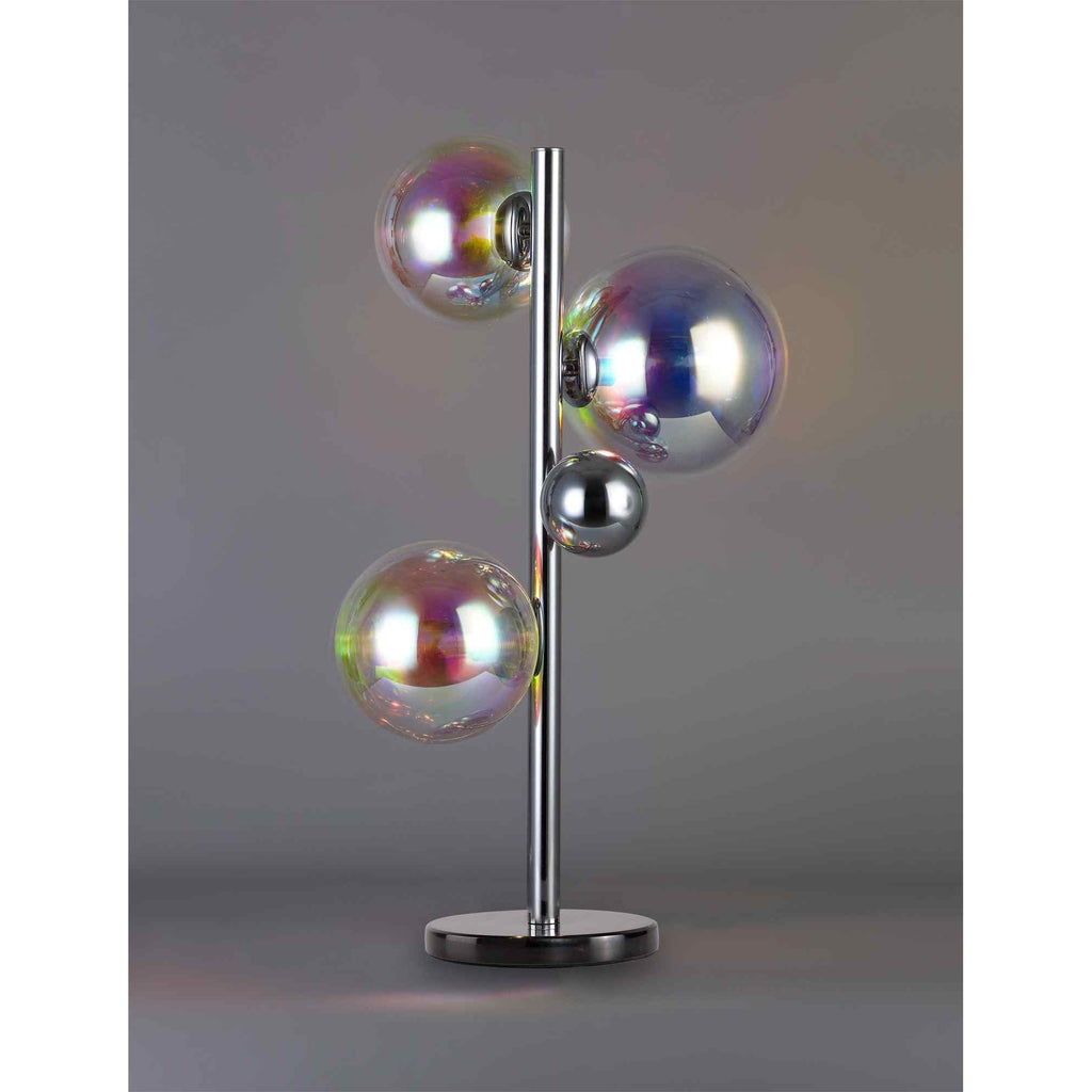 NL82539 Rome  gent 3 Light Table Lamp Polished Chrome/Iridescent Glass