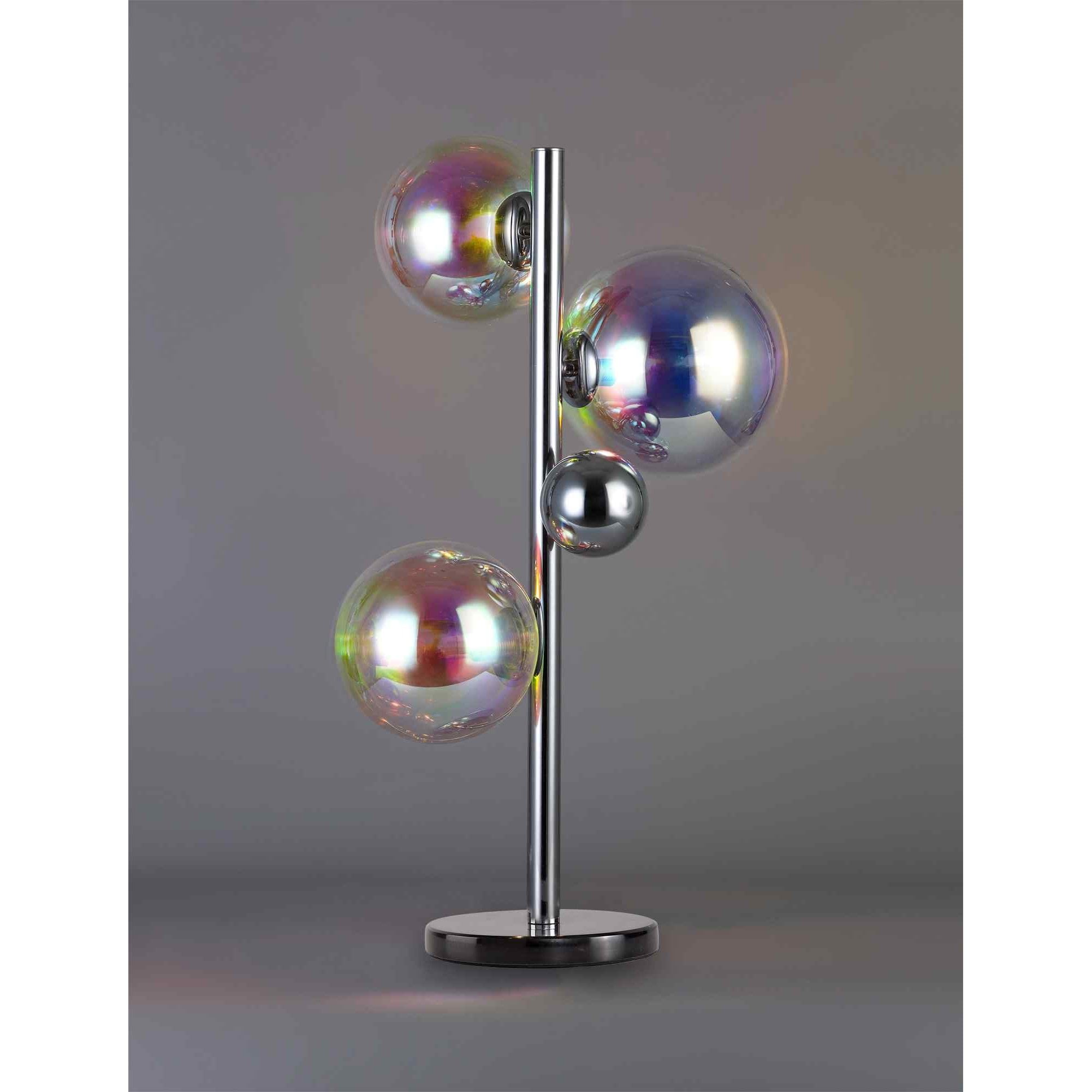 NL82539 Rome  gent 3 Light Table Lamp Polished Chrome/Iridescent Glass