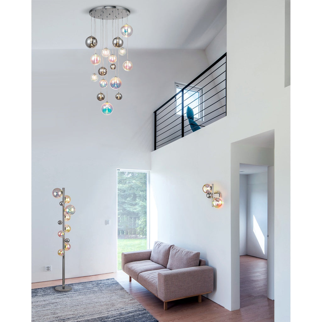 NL82549 Rome 2 Light Wall Lamp Polished Chrome/Iridescent Glass