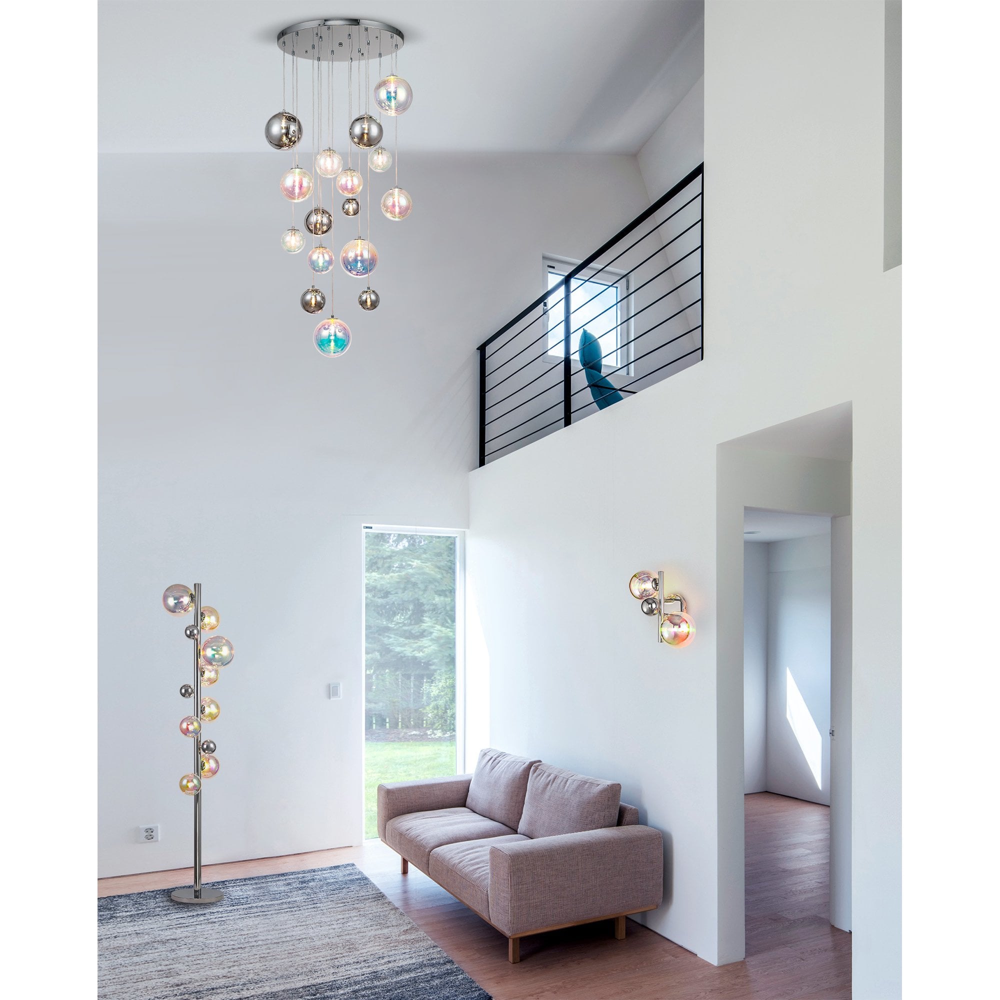 NL82549 Rome 2 Light Wall Lamp Polished Chrome/Iridescent Glass