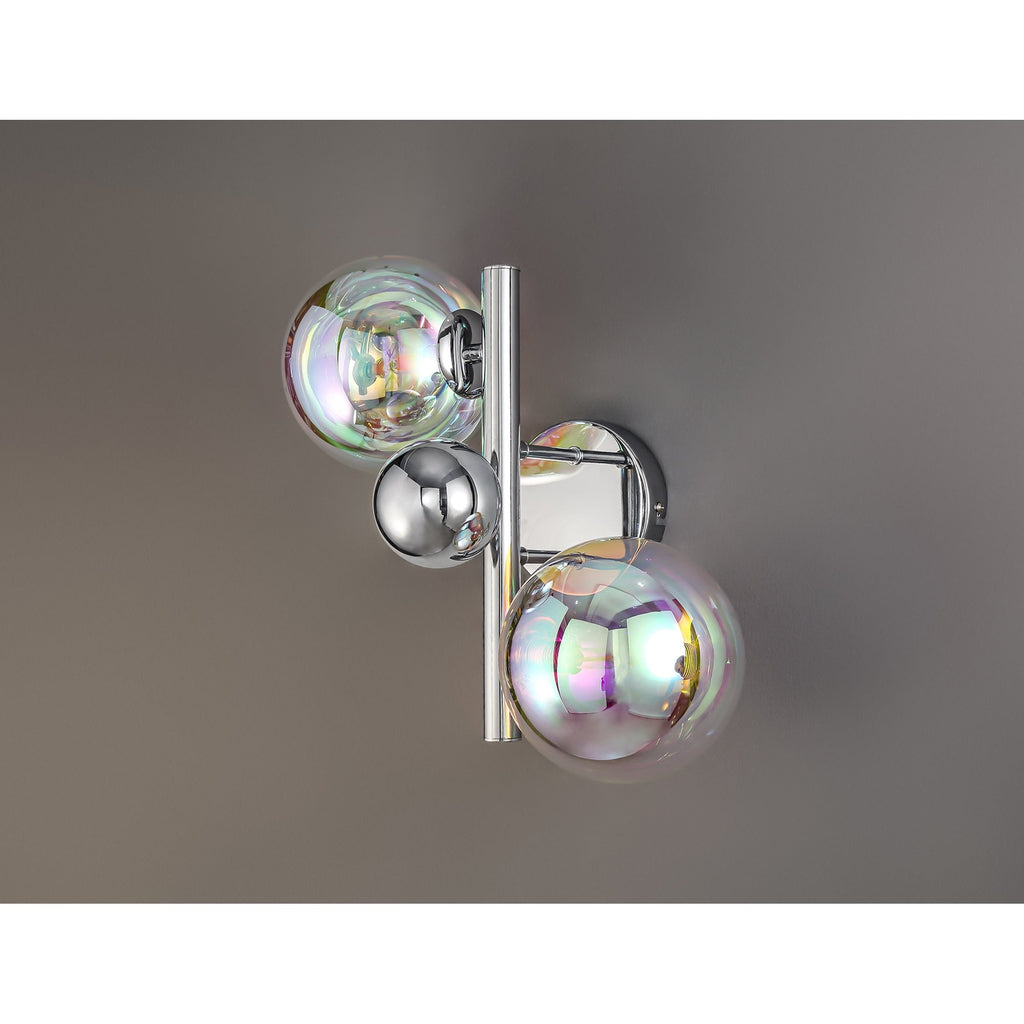NL82549 Rome 2 Light Wall Lamp Polished Chrome/Iridescent Glass