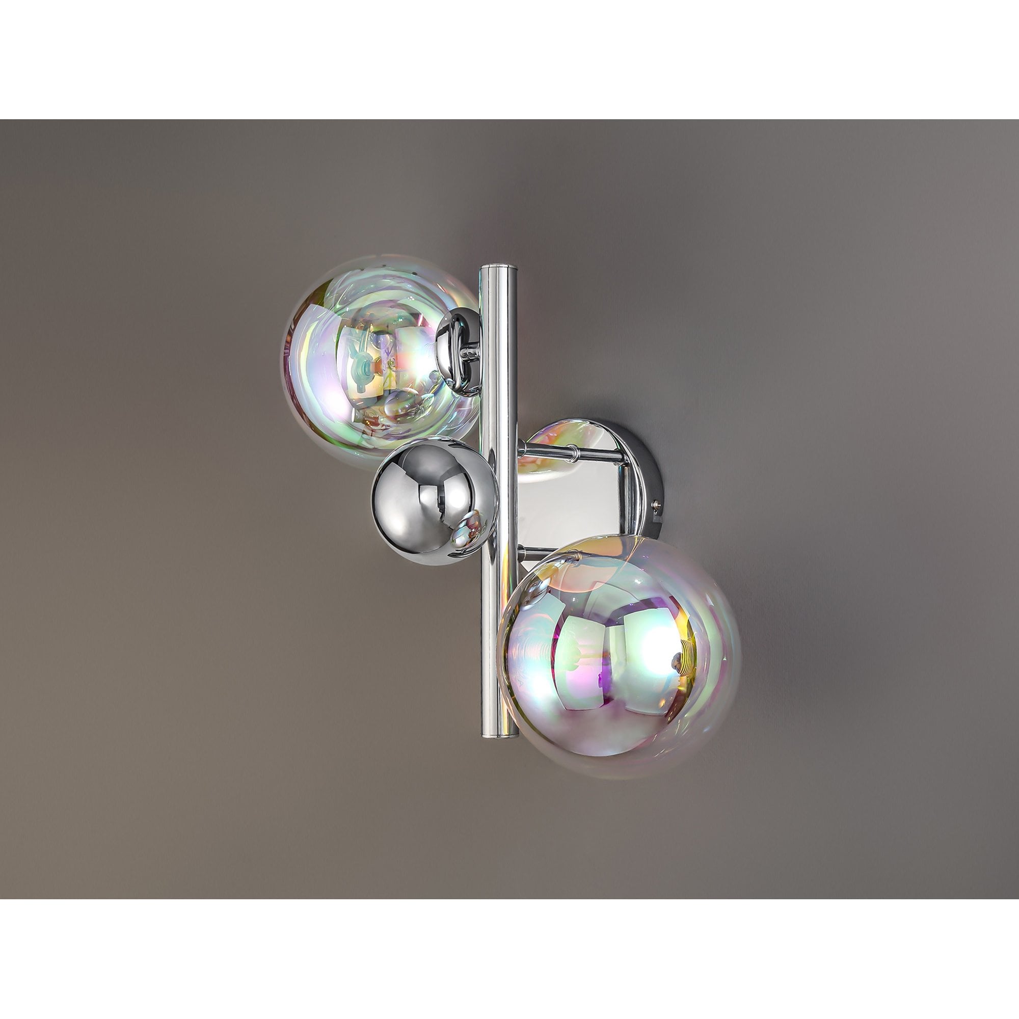 NL82549 Rome 2 Light Wall Lamp Polished Chrome/Iridescent Glass