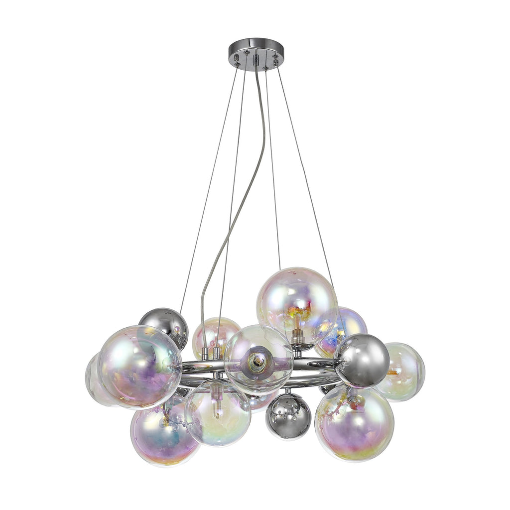 NL83139 Rome 12 Light Circular Pendant Polished Chrome Iridescent Glass