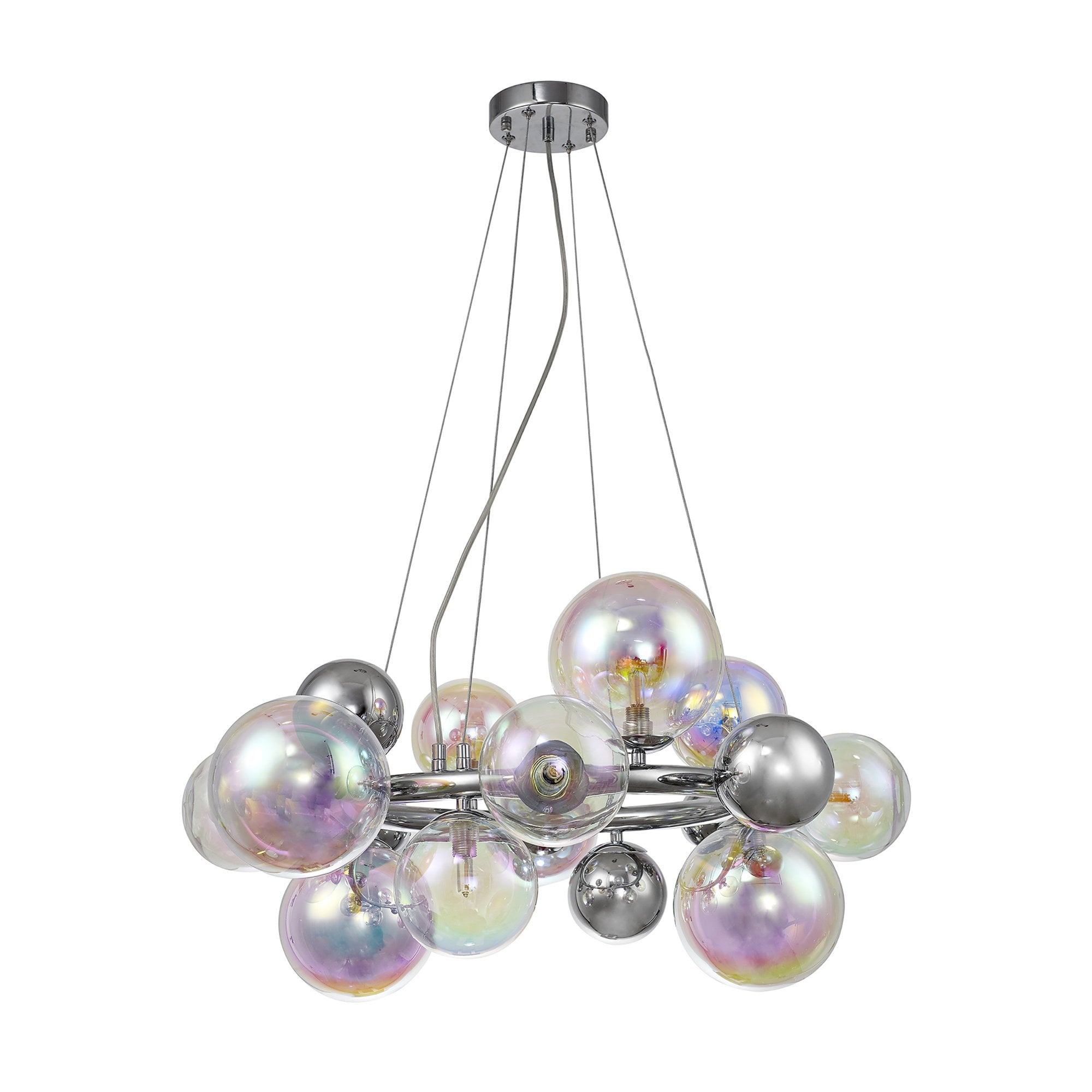 NL83139 Rome 12 Light Circular Pendant Polished Chrome Iridescent Glass