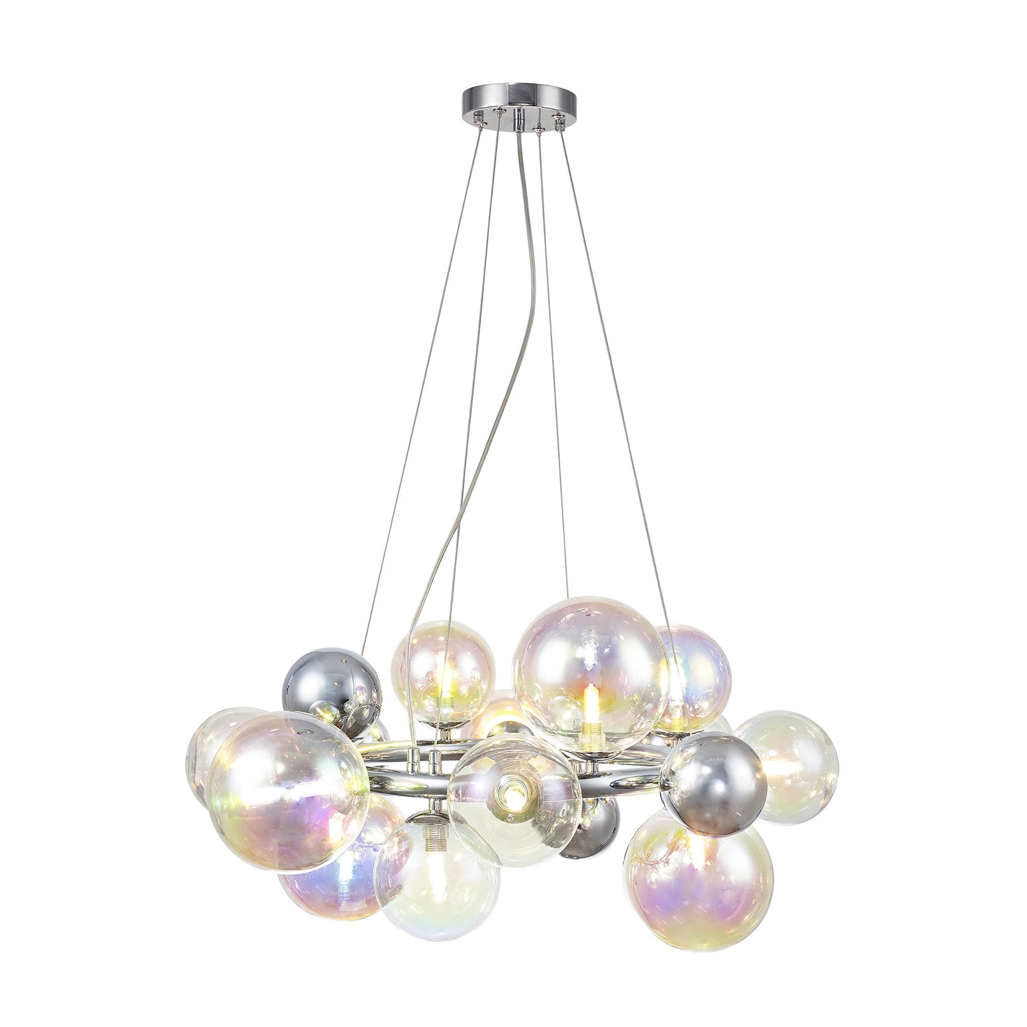 NL83139 Rome 12 Light Circular Pendant Polished Chrome Iridescent Glass