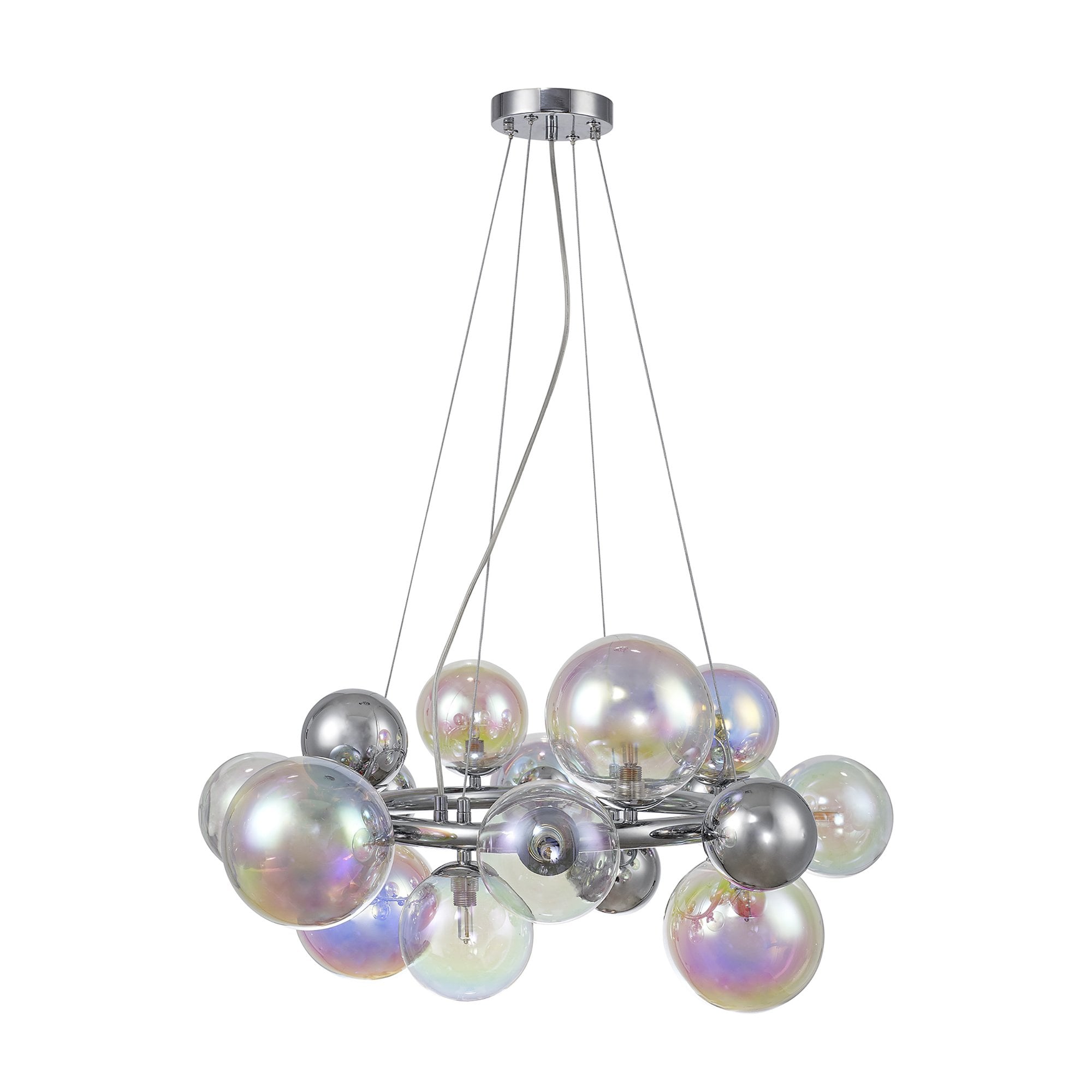 NL83139 Rome 12 Light Circular Pendant Polished Chrome Iridescent Glass