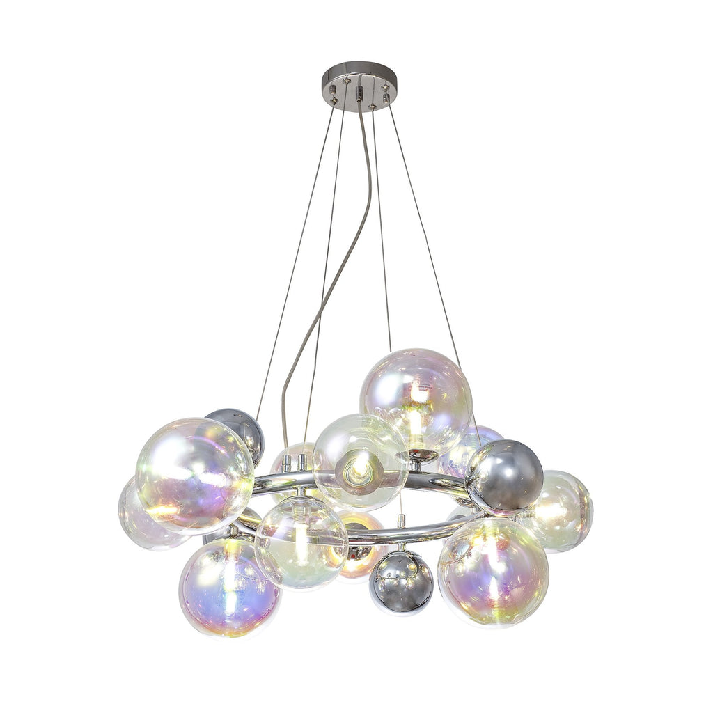 NL83139 Rome 12 Light Circular Pendant Polished Chrome Iridescent Glass