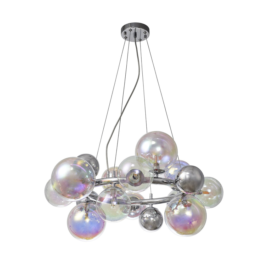 NL83139 Rome 12 Light Circular Pendant Polished Chrome Iridescent Glass