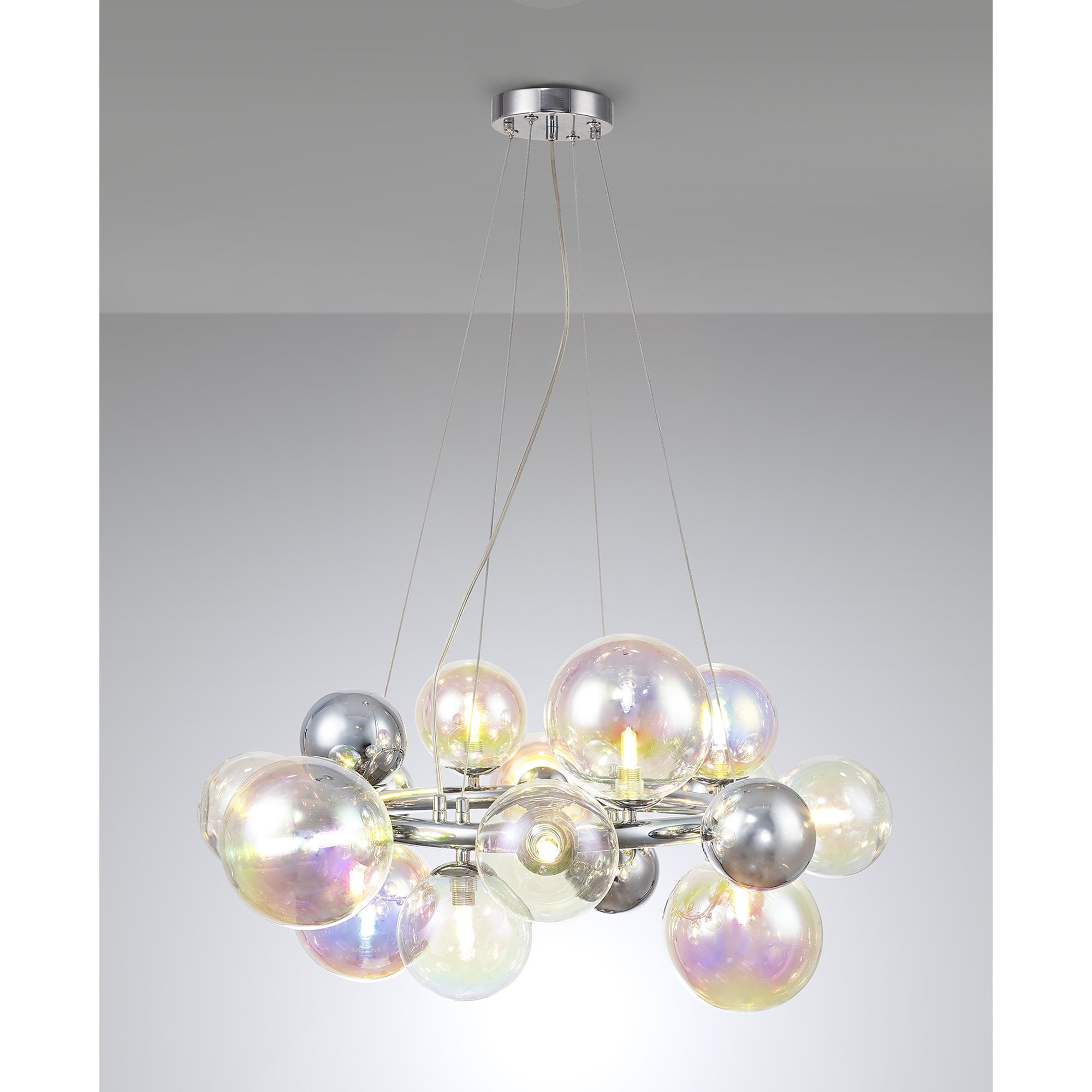 NL83139 Rome 12 Light Circular Pendant Polished Chrome Iridescent Glass