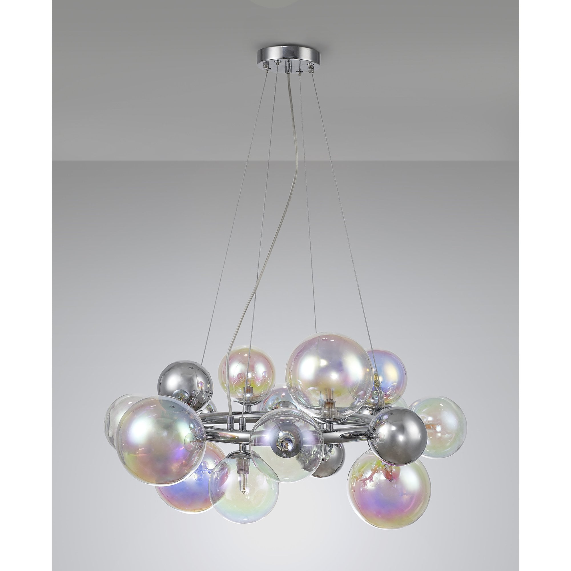 NL83139 Rome 12 Light Circular Pendant Polished Chrome Iridescent Glass