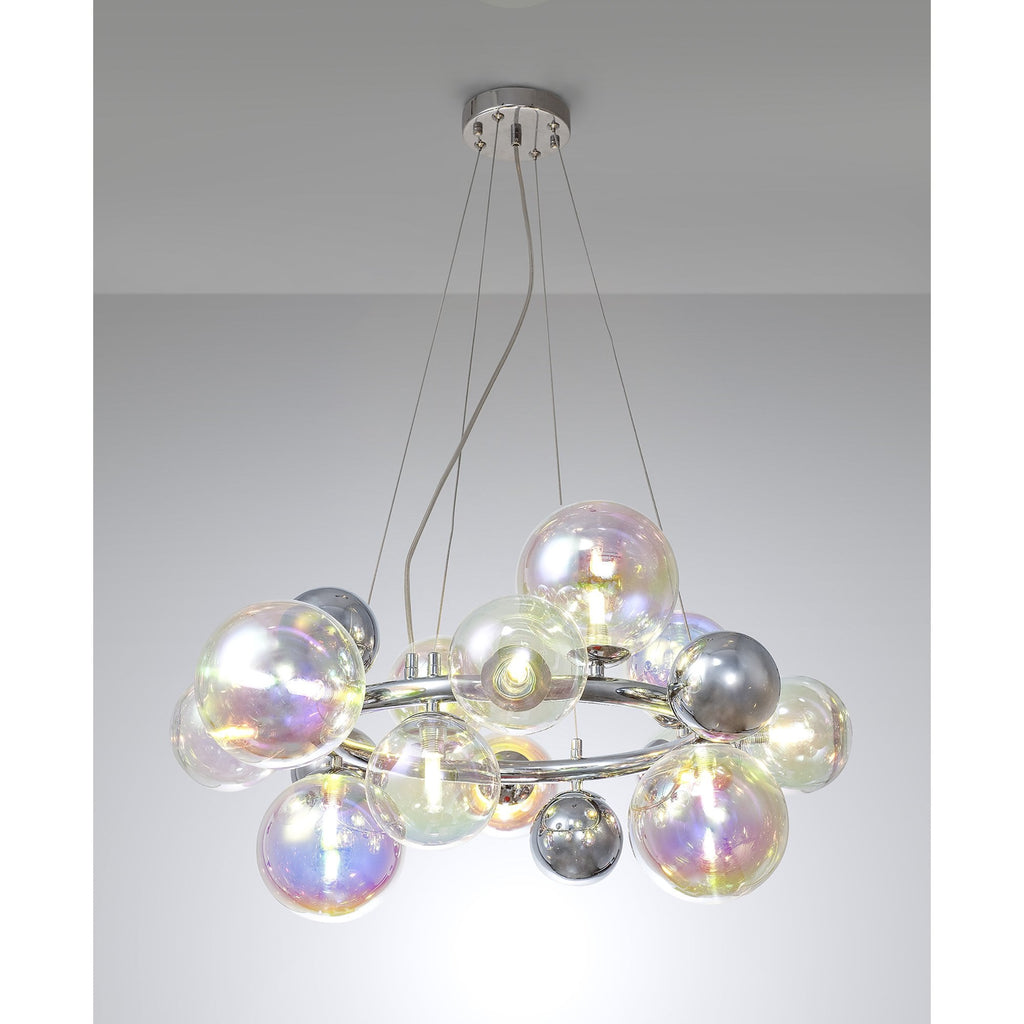 NL83139 Rome 12 Light Circular Pendant Polished Chrome Iridescent Glass