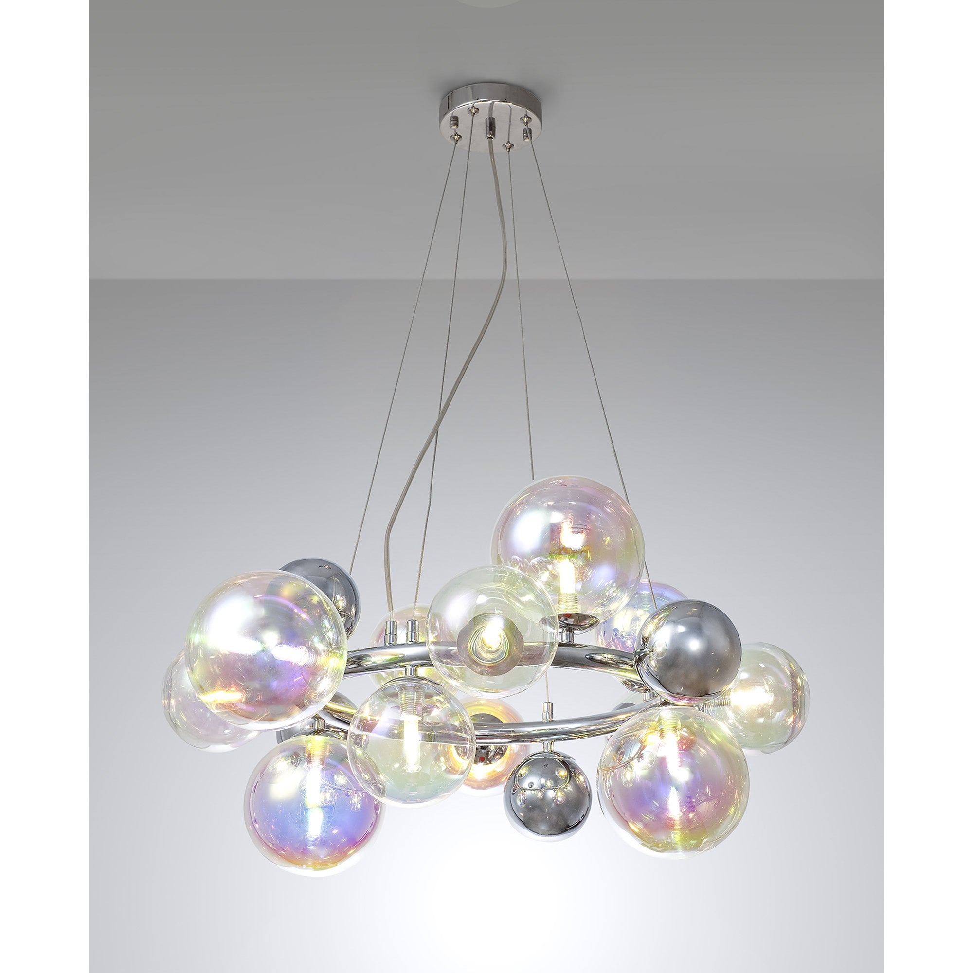 NL83139 Rome 12 Light Circular Pendant Polished Chrome Iridescent Glass