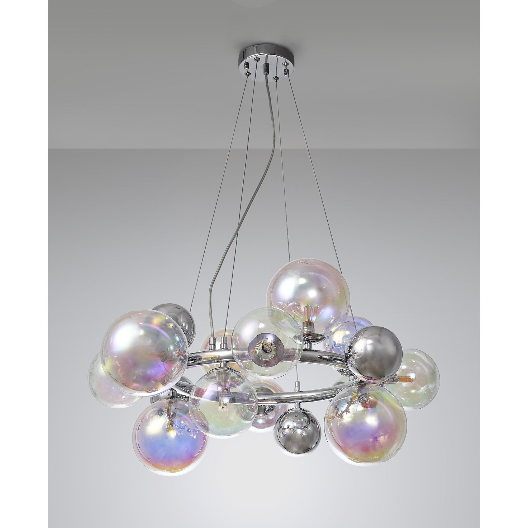NL83139 Rome 12 Light Circular Pendant Polished Chrome Iridescent Glass