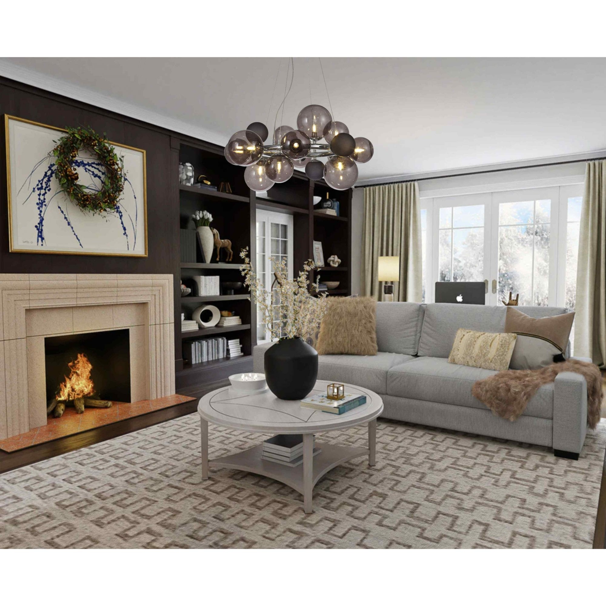 NL83149 Rome 12 Light Circular Pendant Polished Chrome Smoked/Black Glass