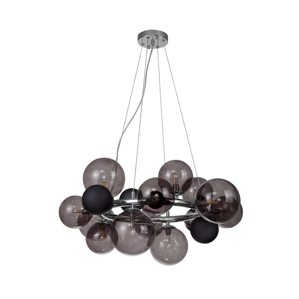 NL83149 Rome 12 Light Circular Pendant Polished Chrome Smoked/Black Glass