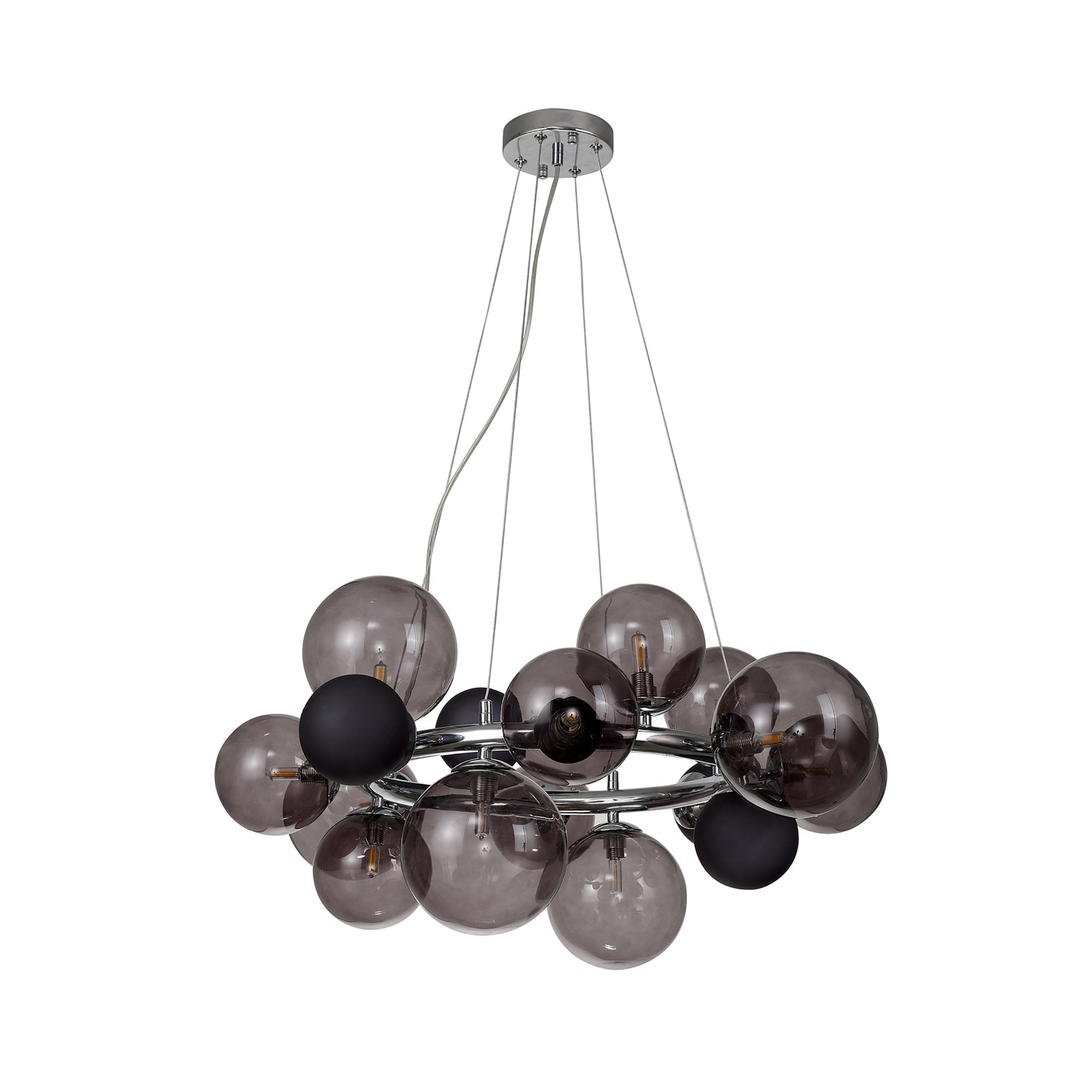 NL83149 Rome 12 Light Circular Pendant Polished Chrome Smoked/Black Glass