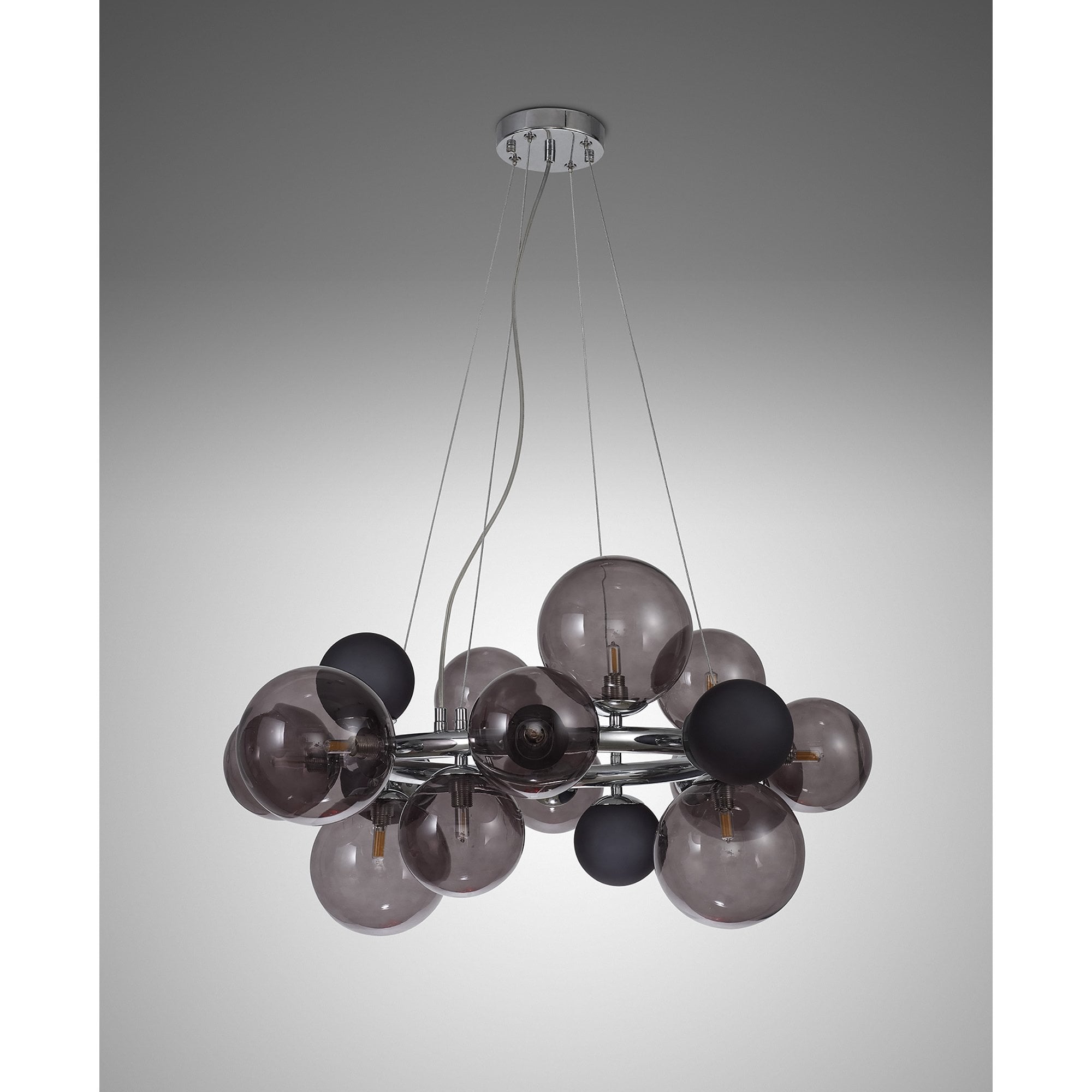 NL83149 Rome 12 Light Circular Pendant Polished Chrome Smoked/Black Glass