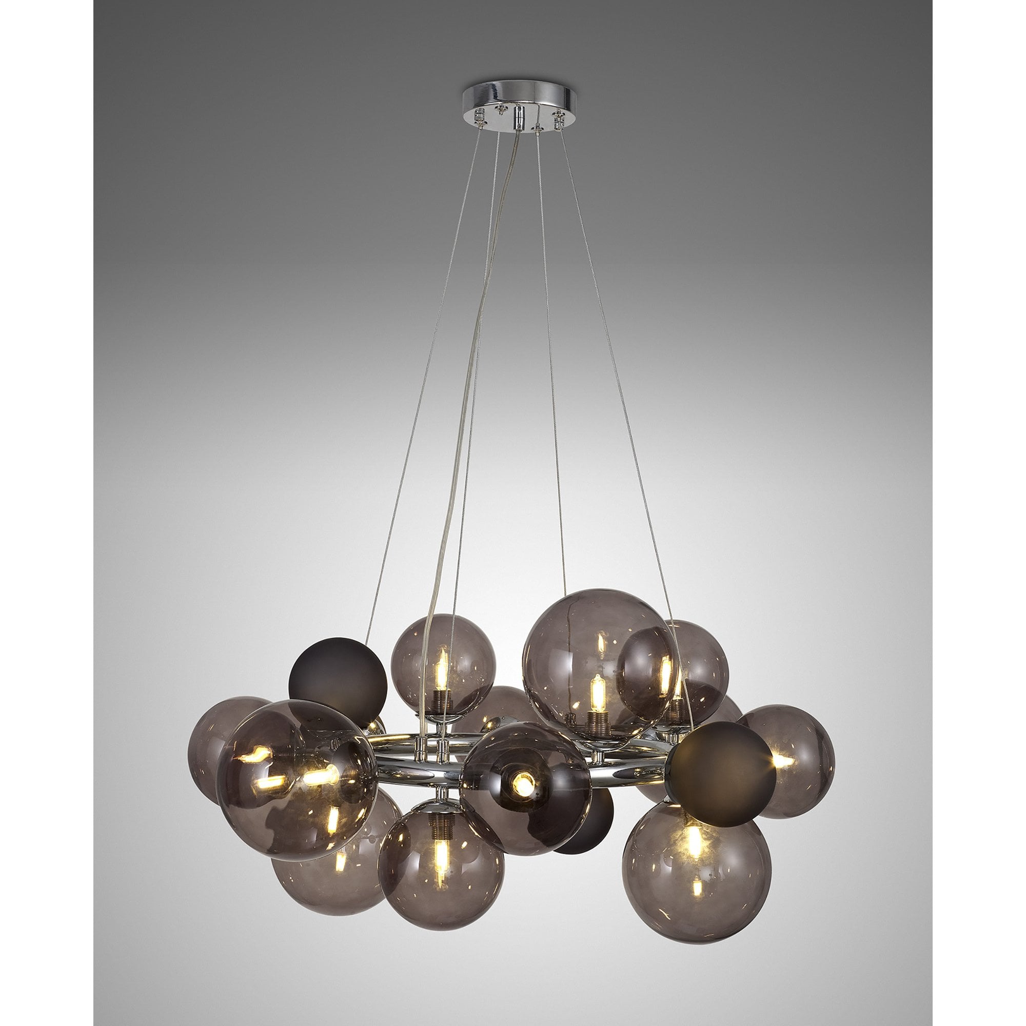 NL83149 Rome 12 Light Circular Pendant Polished Chrome Smoked/Black Glass