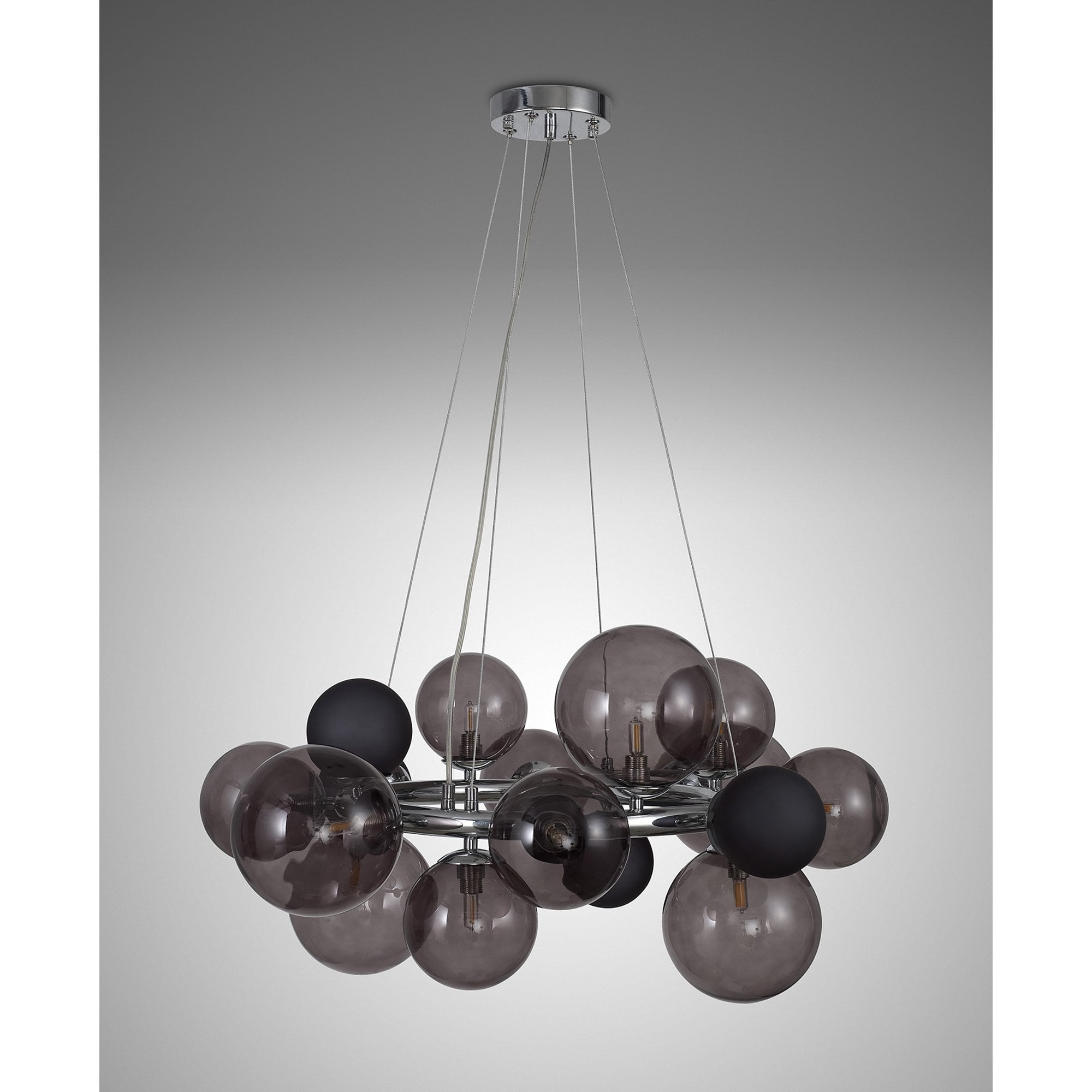 NL83149 Rome 12 Light Circular Pendant Polished Chrome Smoked/Black Glass