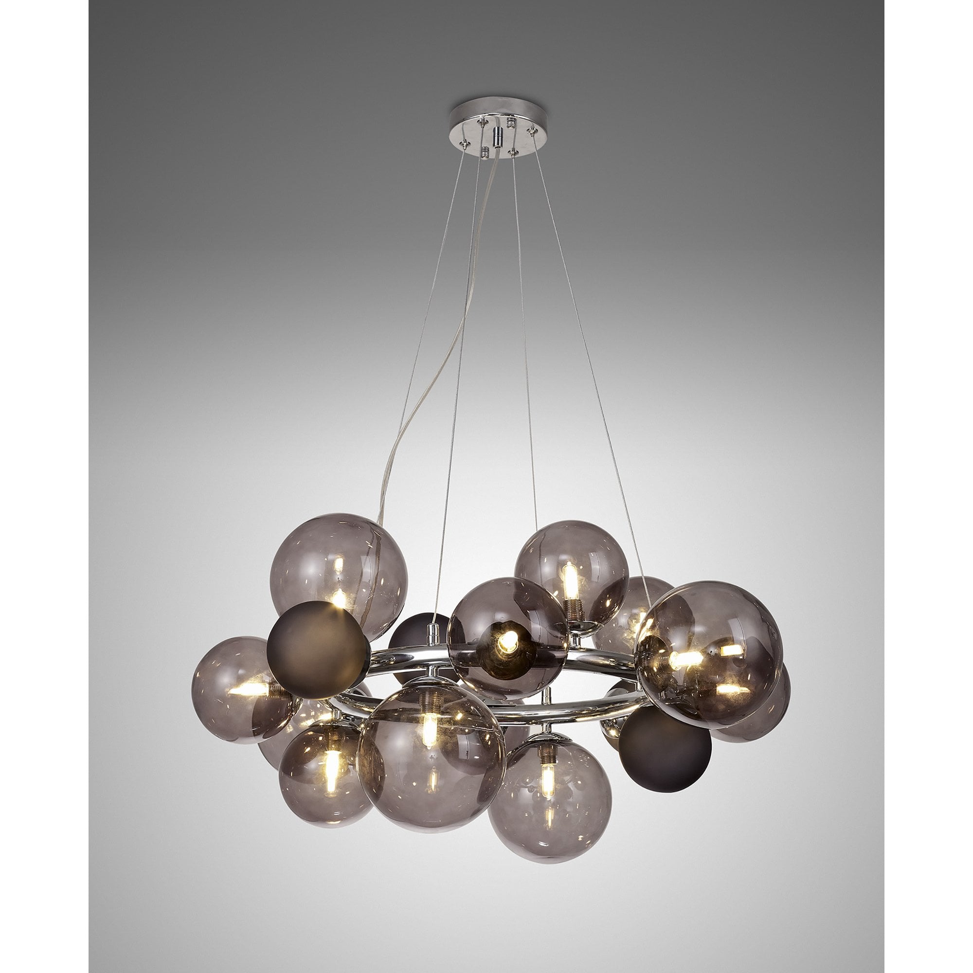NL83149 Rome 12 Light Circular Pendant Polished Chrome Smoked/Black Glass