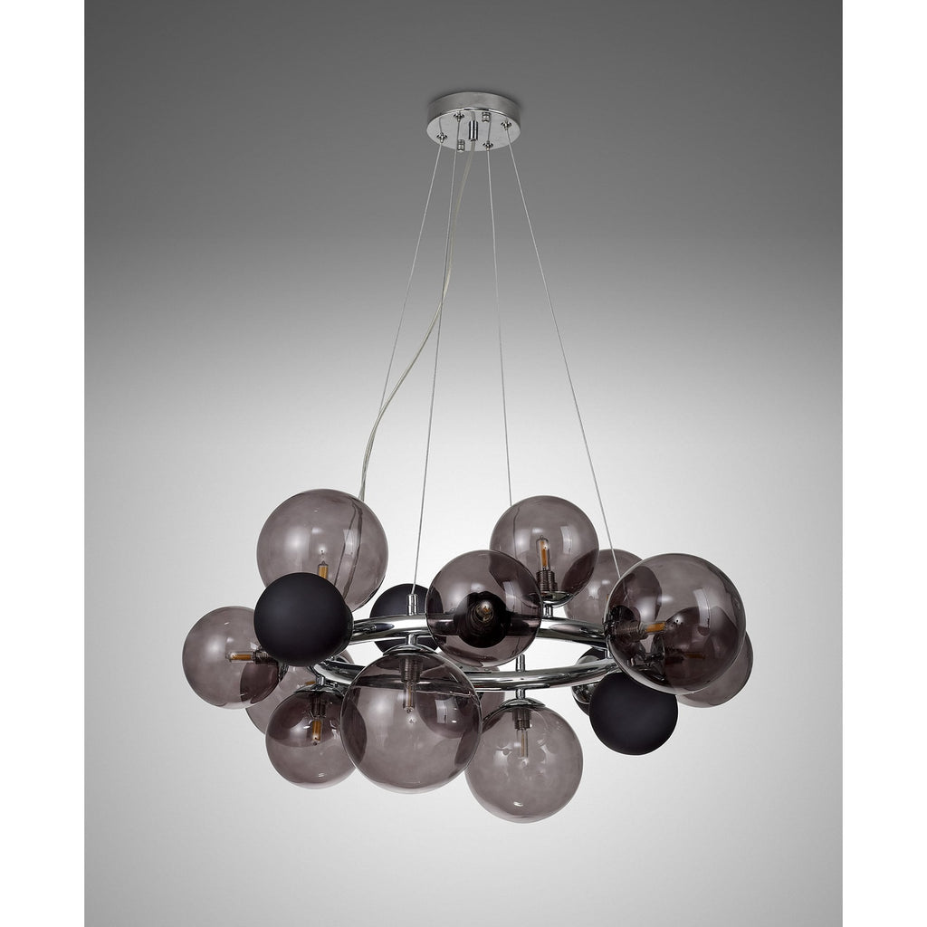 NL83149 Rome 12 Light Circular Pendant Polished Chrome Smoked/Black Glass