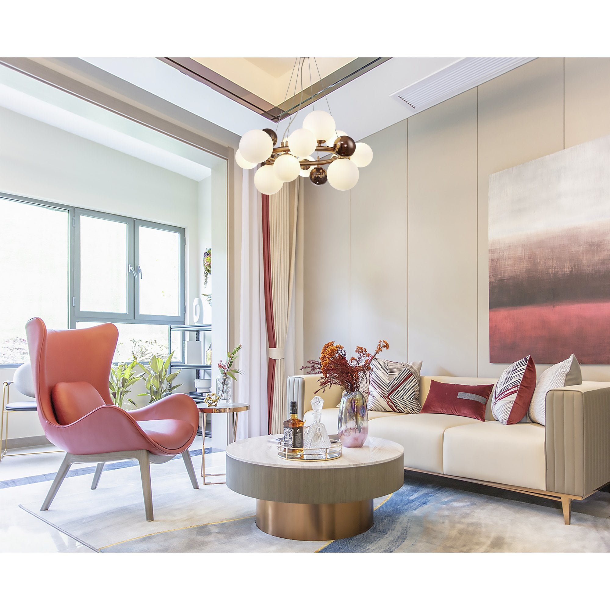 NL83159 Rome 12 Light Circular Pendant Copper Opal/Copper Glass