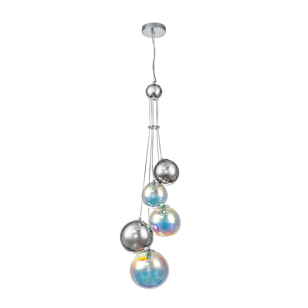 NL84279 Rome Pendant 5 Light Polished Chrome/Iridescent Glass