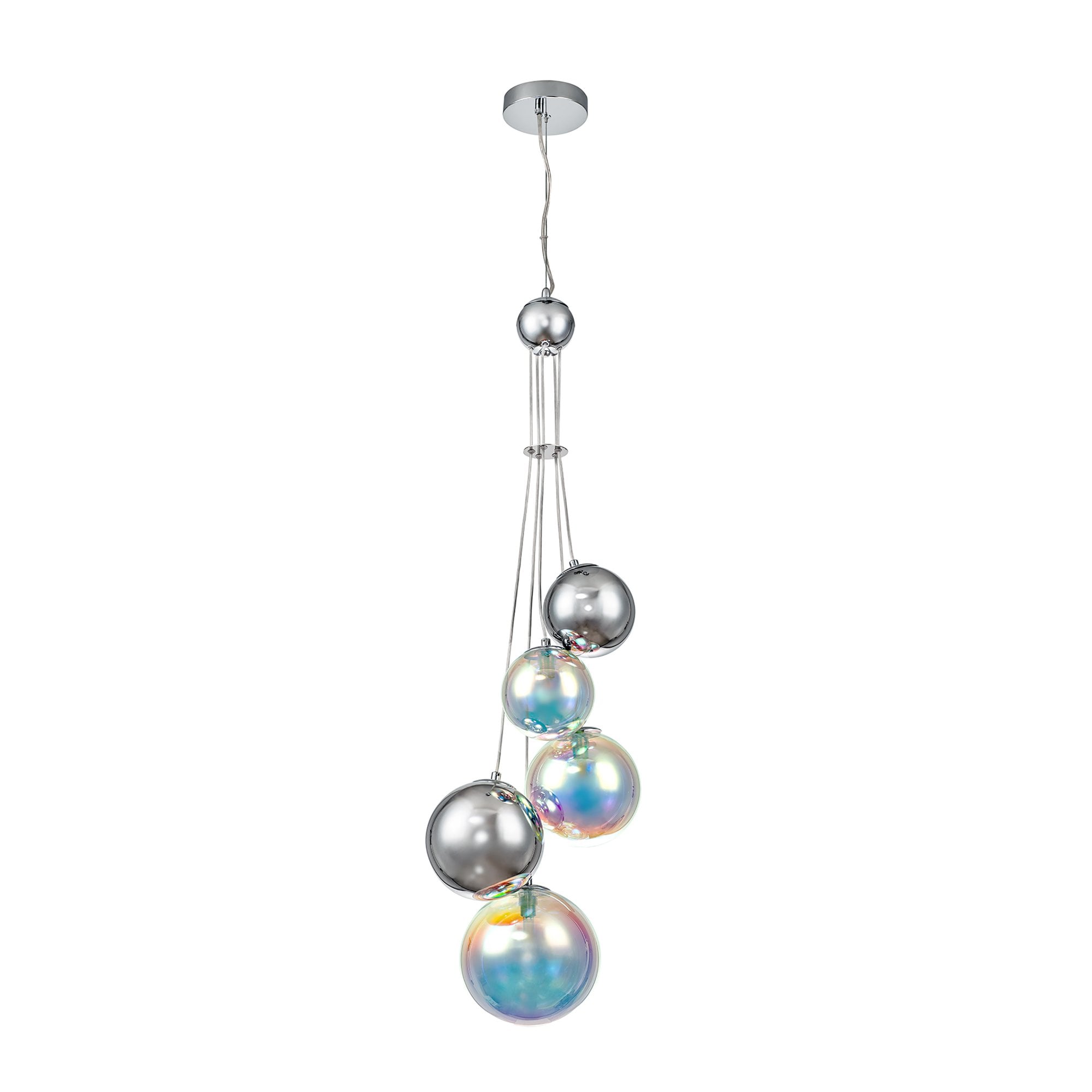 NL84279 Rome Pendant 5 Light Polished Chrome/Iridescent Glass