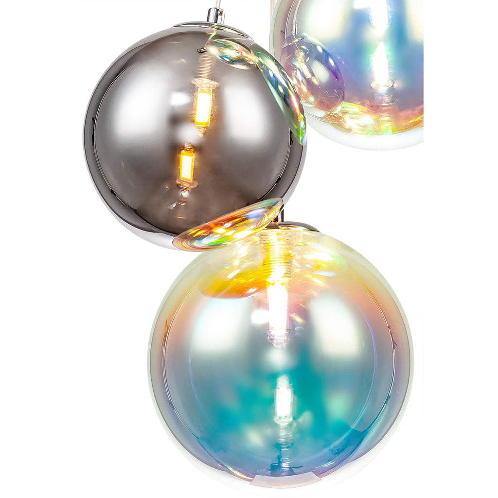 NL84279 Rome Pendant 5 Light Polished Chrome/Iridescent Glass
