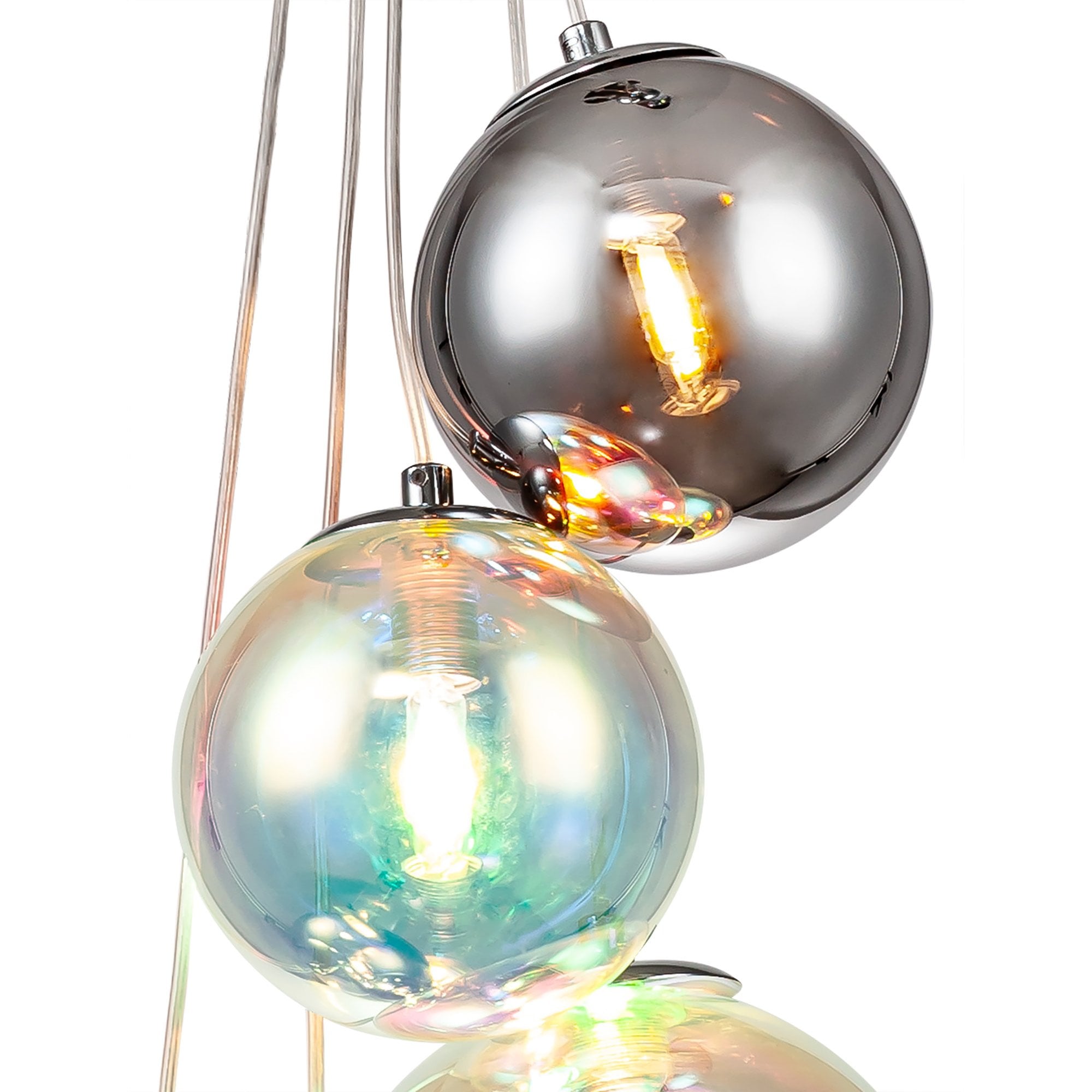 NL84279 Rome Pendant 5 Light Polished Chrome/Iridescent Glass